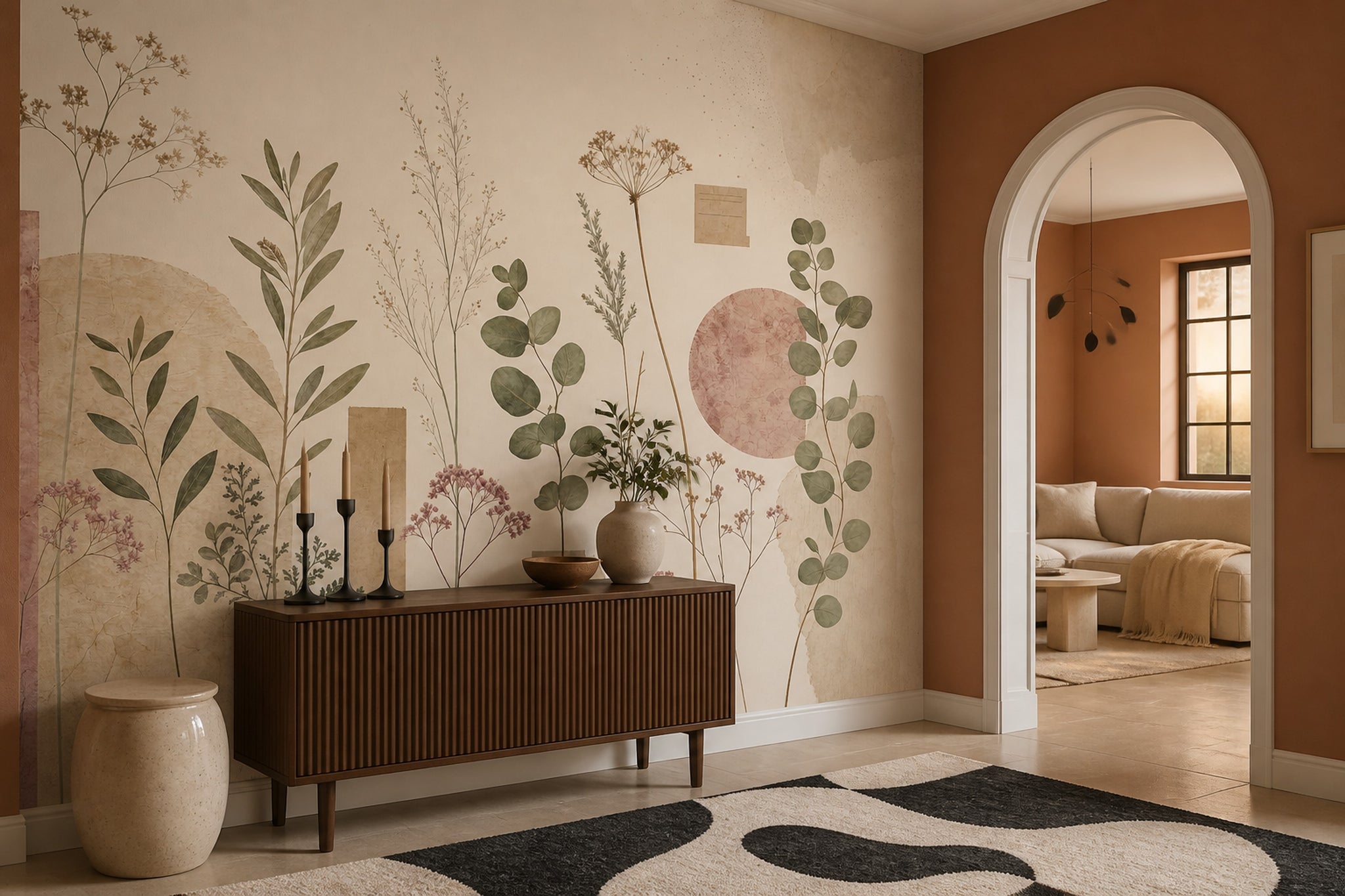 Pressed Flowers Wallpaper Botanical Eucalyptus Leaves Removable Wall Decor