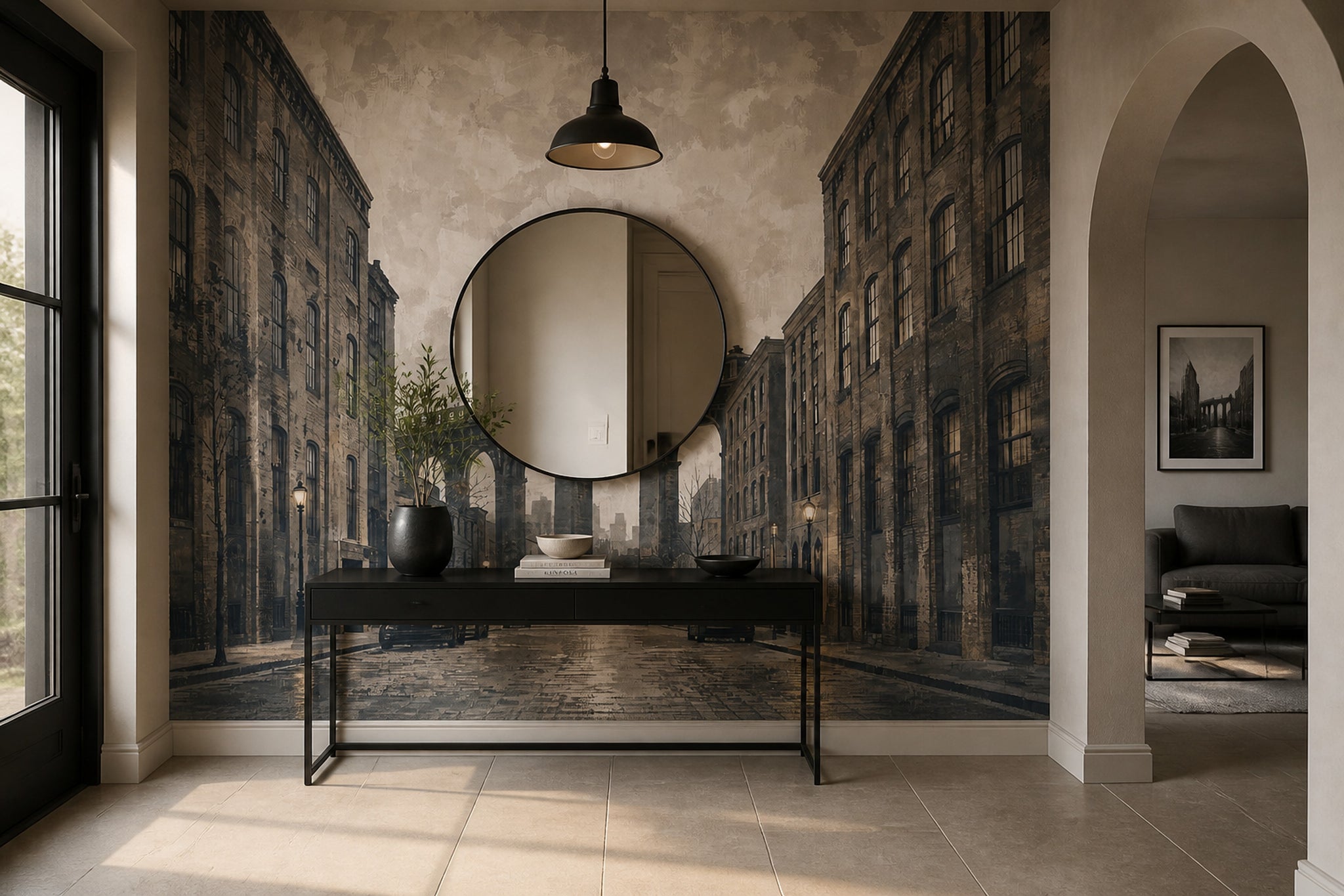 Industrial Cityscape Wallpaper Vintage Urban Brick Buildings Wall Mural
