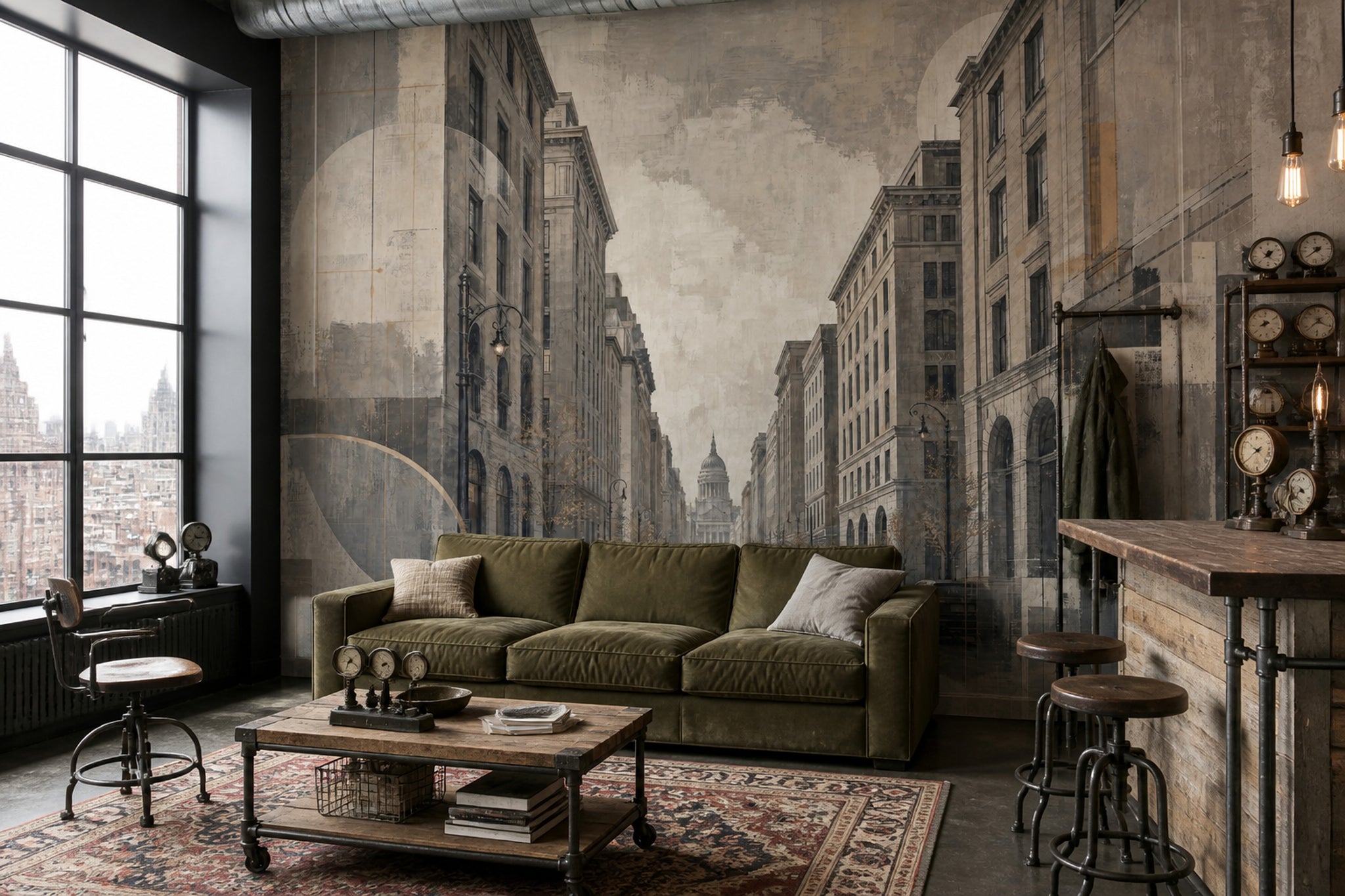 Urban Cityscape Wallpaper Architecture Removable Street Perspective Wall Decor