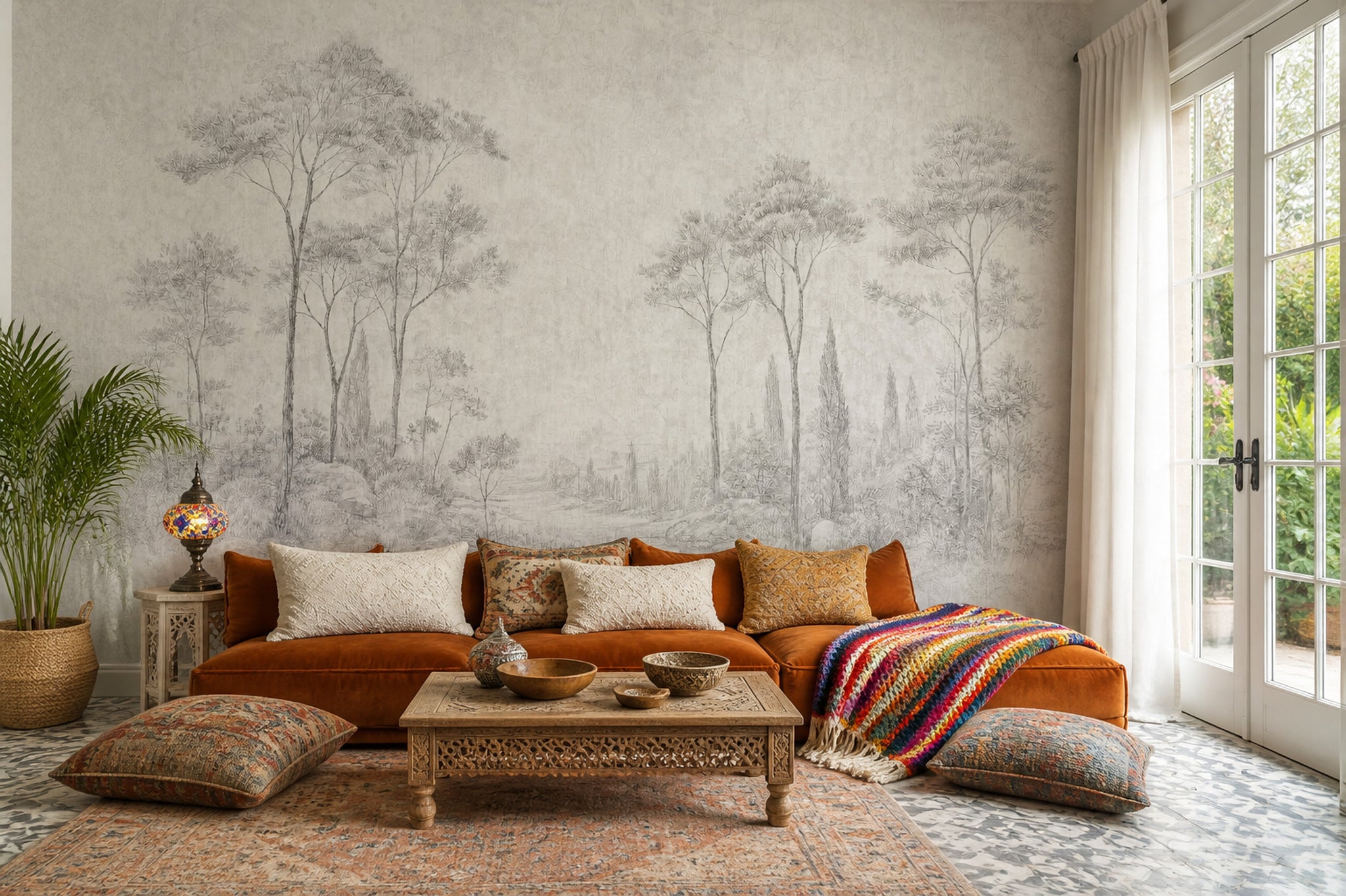 Landscape Wallpaper Toile Removable Trees Wall Decor