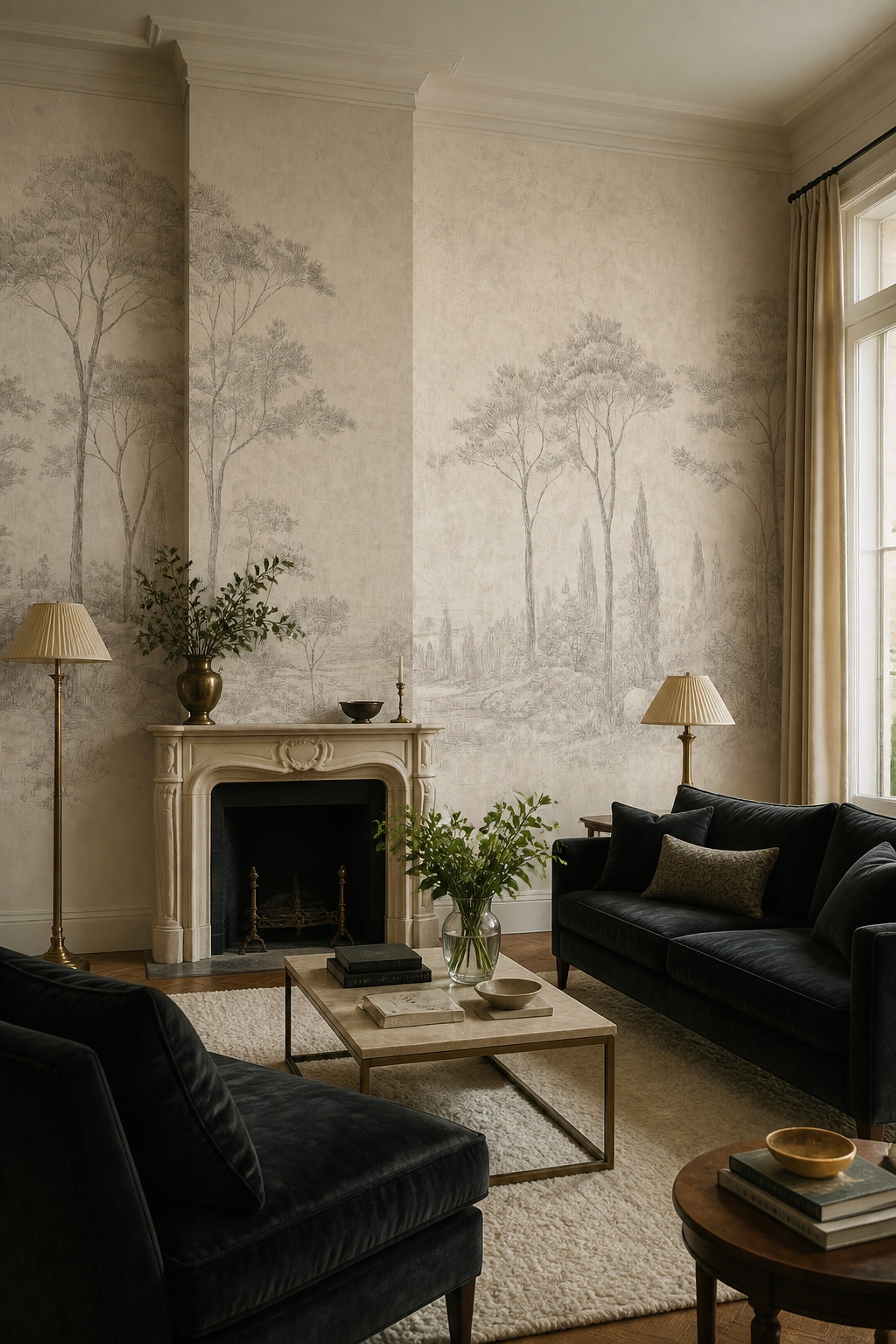 Landscape Wallpaper Toile Removable Trees Wall Decor
