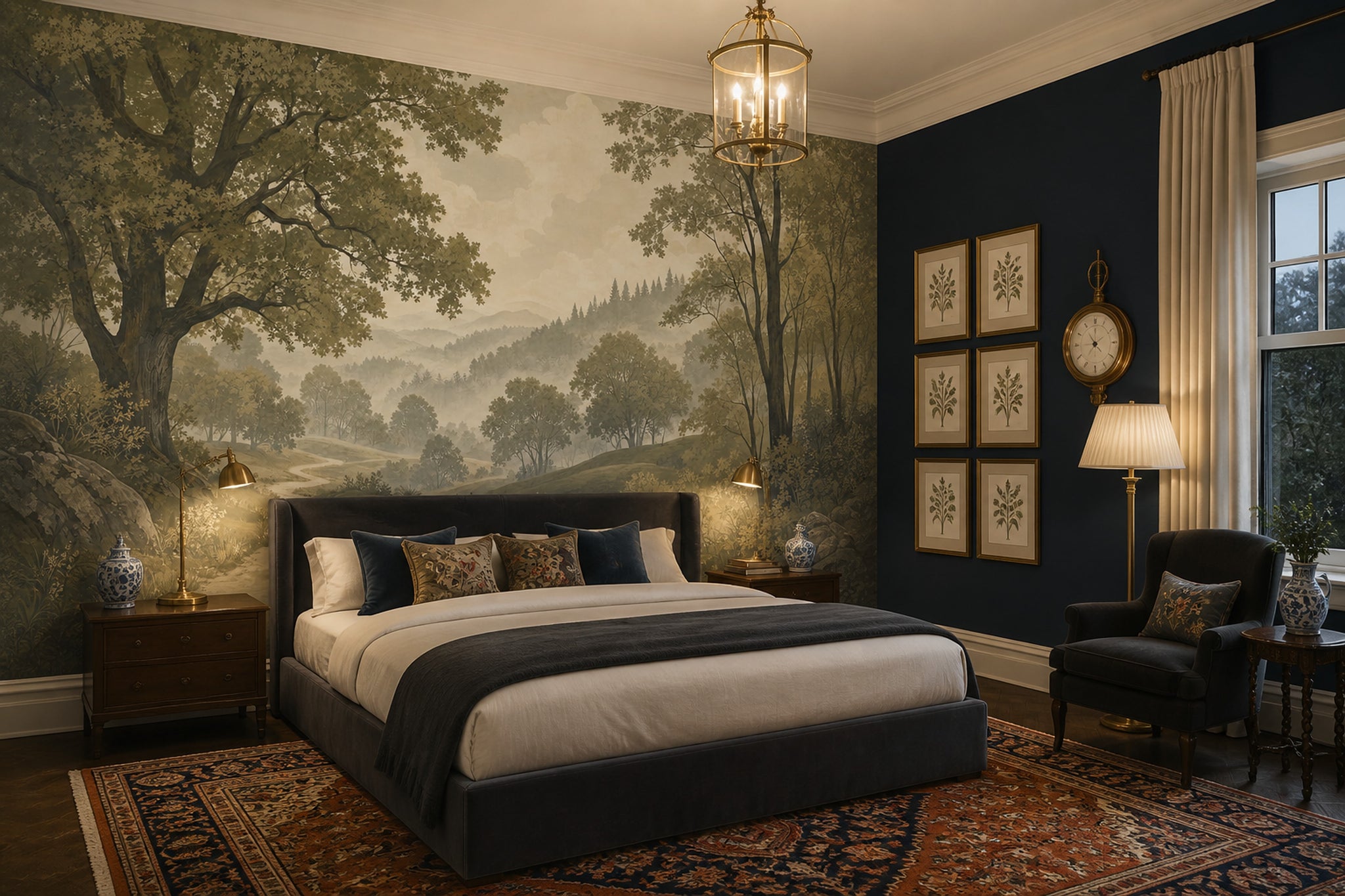 Misty Forest Wallpaper Scenic Landscape Forest Sage Green Removable Wall Decor