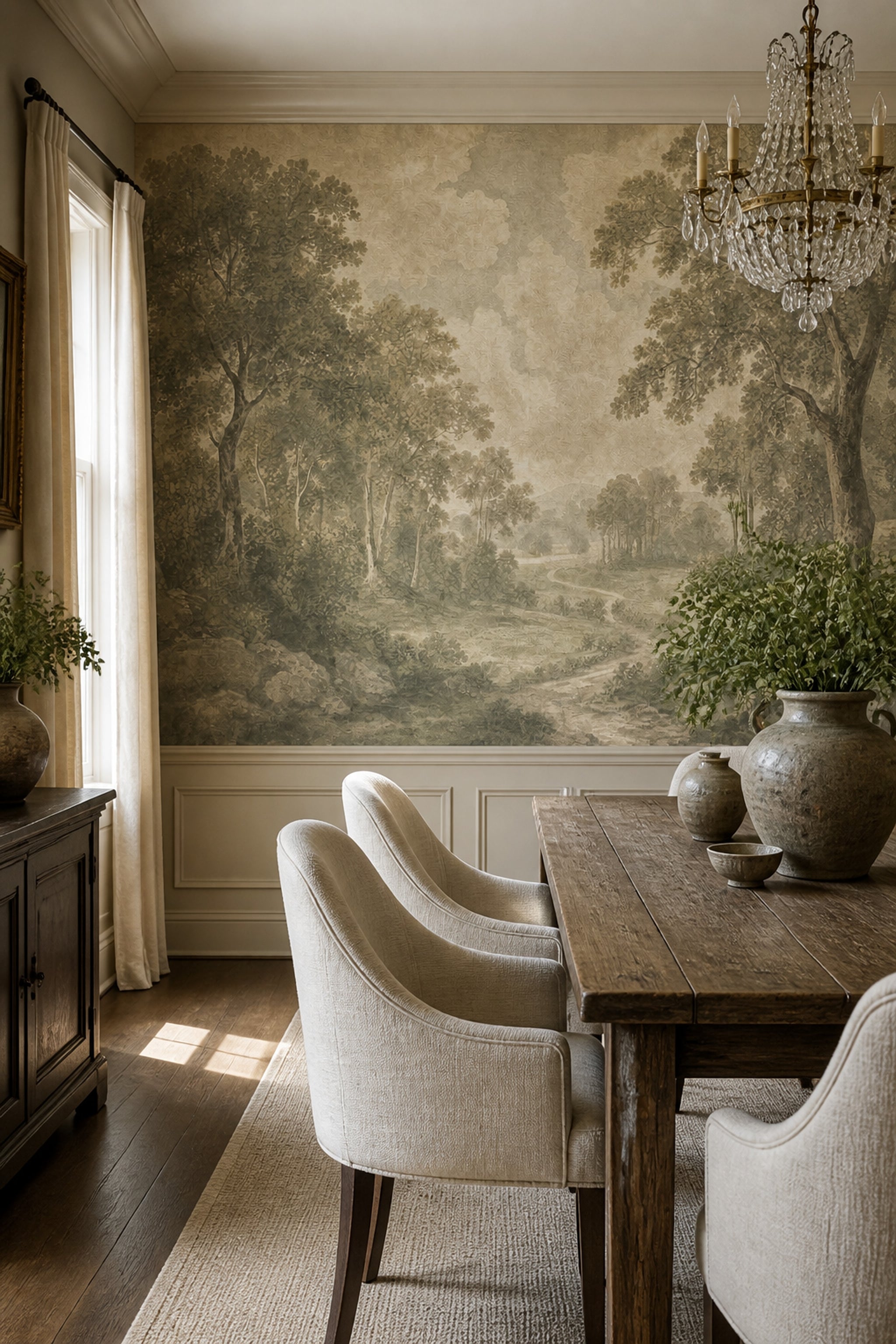 Muted Green Wallpaper Scenic Landscape Removable Wall Decor