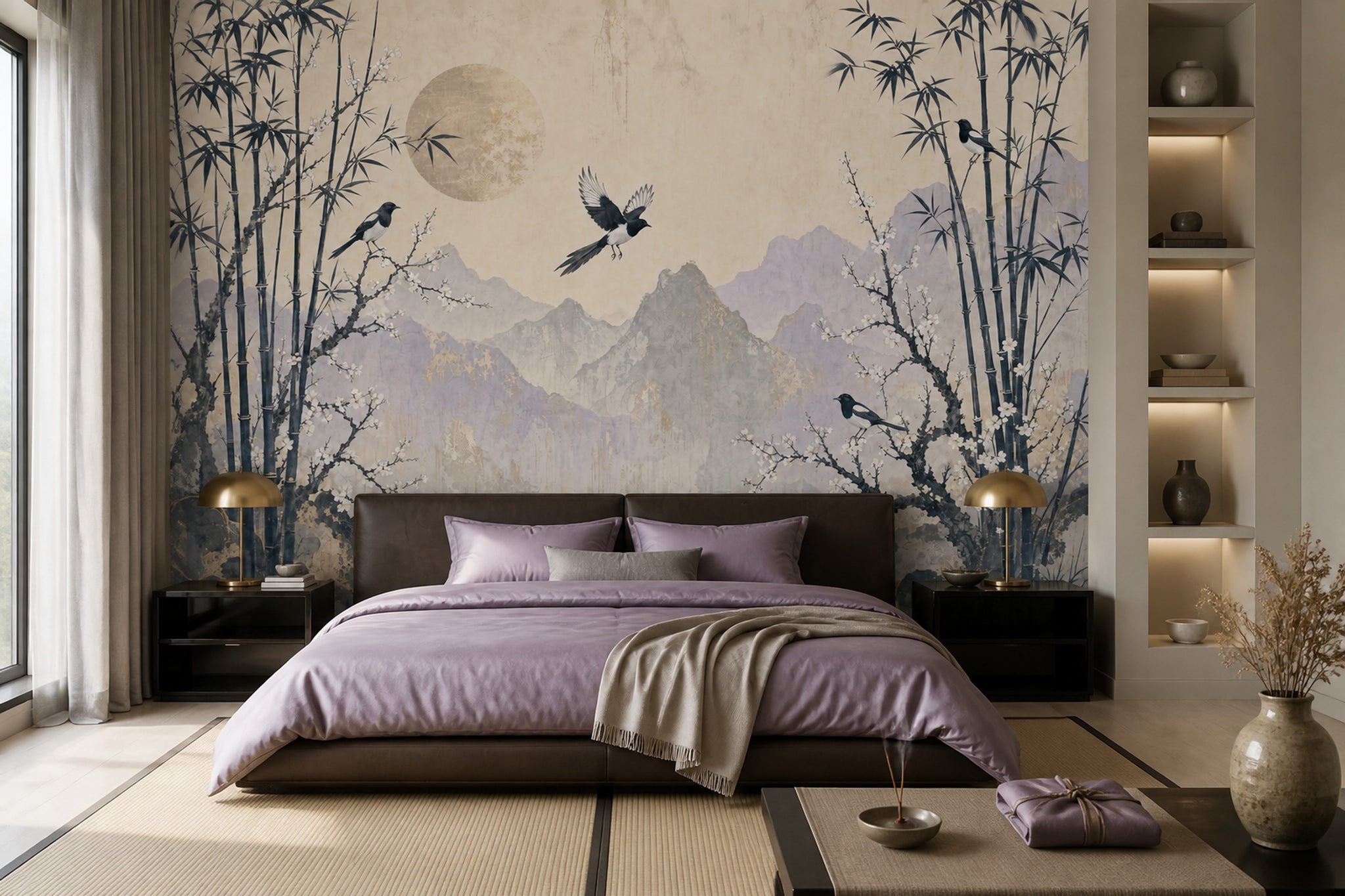 Chinoiserie Wallpaper Bamboo Removable Asian Landscape Wall Decor