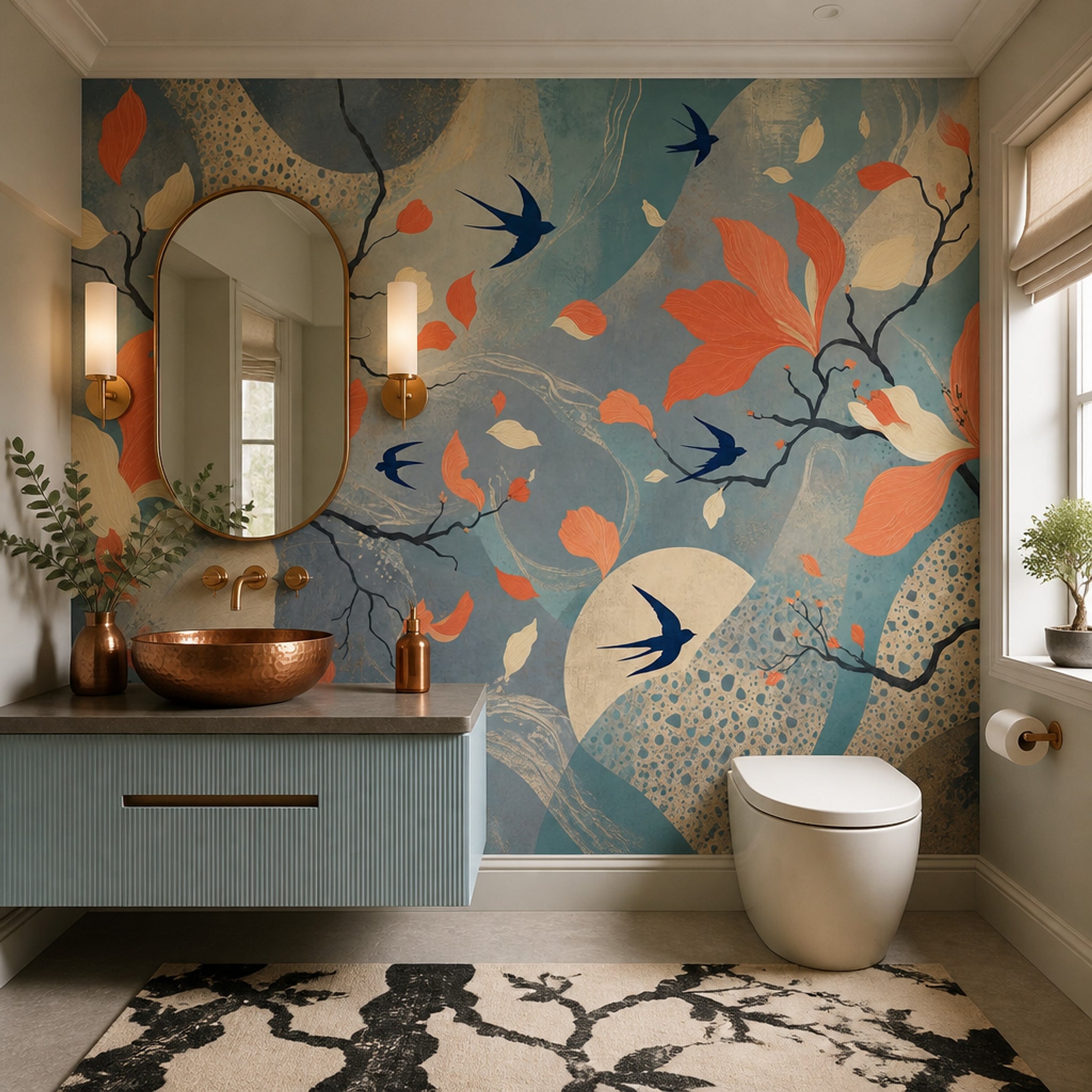 Floral Wallpaper Abstract Birds Removable Wall Decor