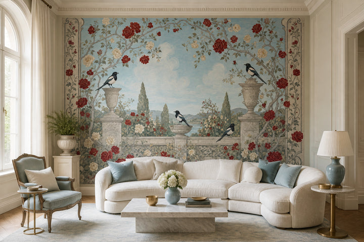 Muted Green Wallpaper Rose Garden Removable Magpie Wall Decor