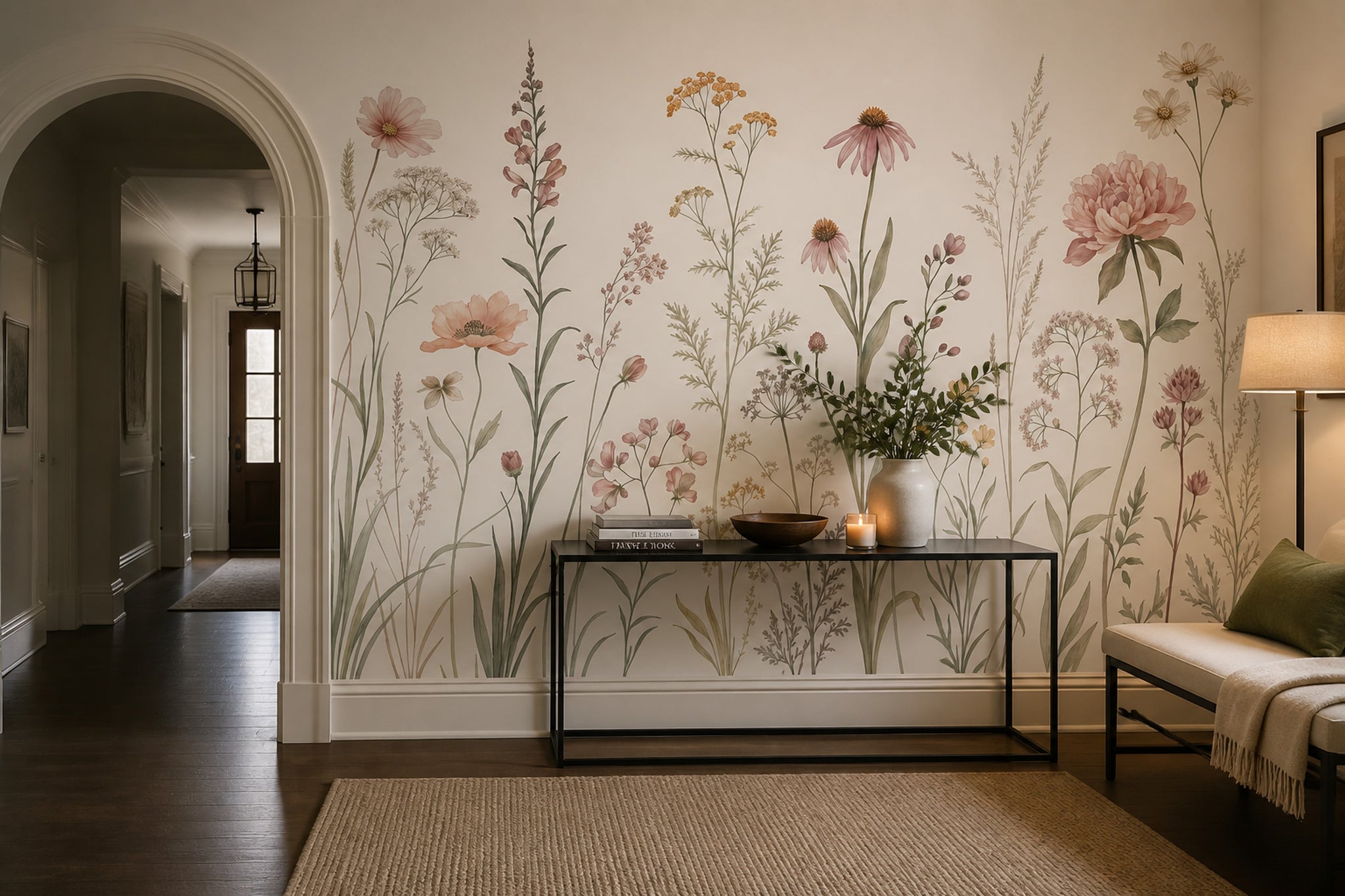 Muted Green Wallpaper Wildflower Removable Botanical Wall Decor