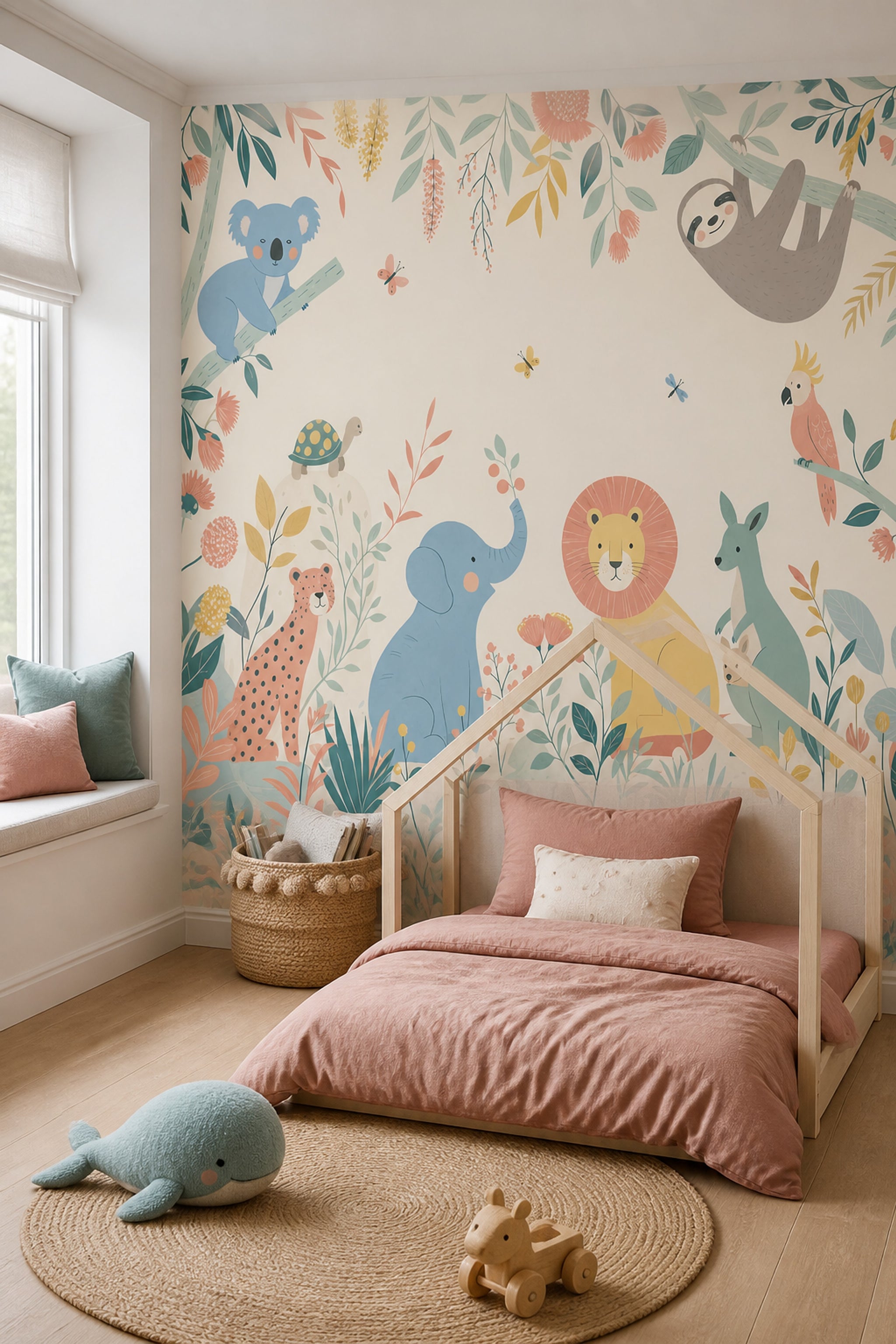 Tropical Jungle Wallpaper Nursery Animals Safari Removable Wall Decor