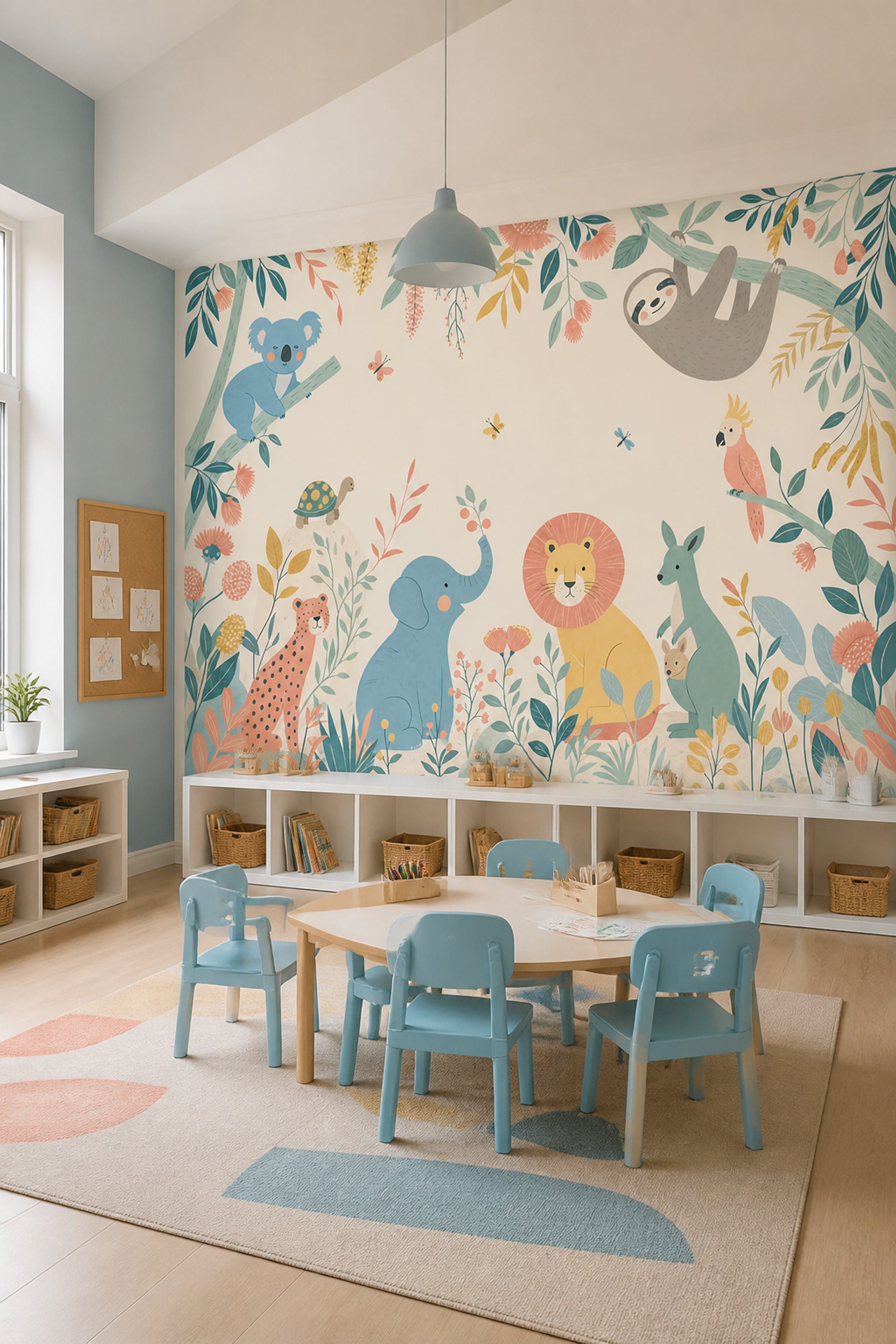 Tropical Jungle Wallpaper Nursery Animals Safari Removable Wall Decor