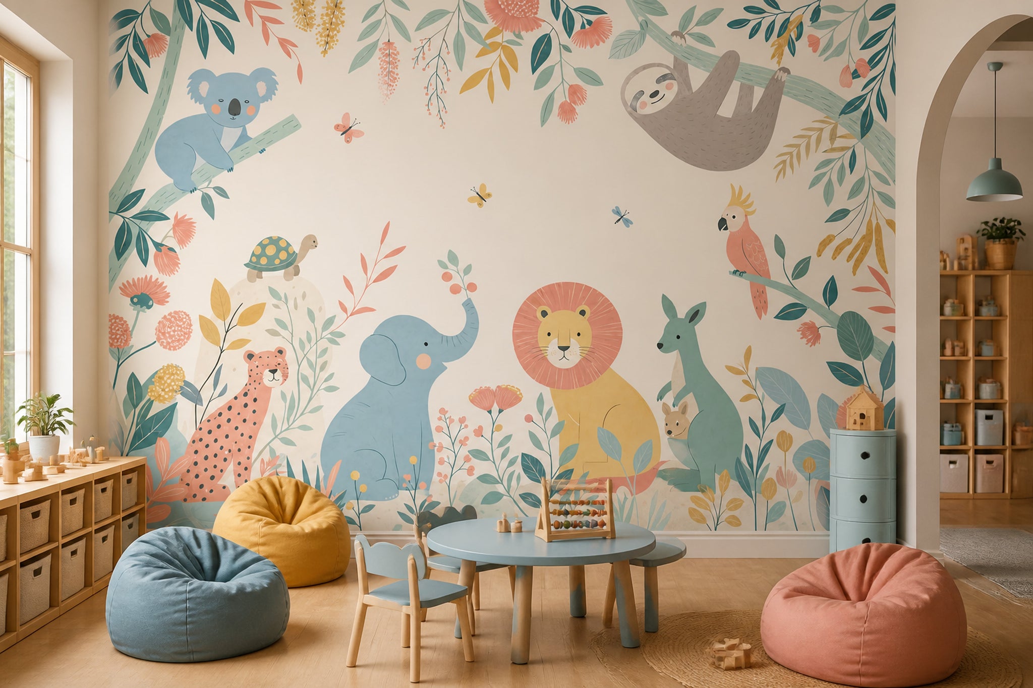 Tropical Jungle Wallpaper Nursery Animals Safari Removable Wall Decor