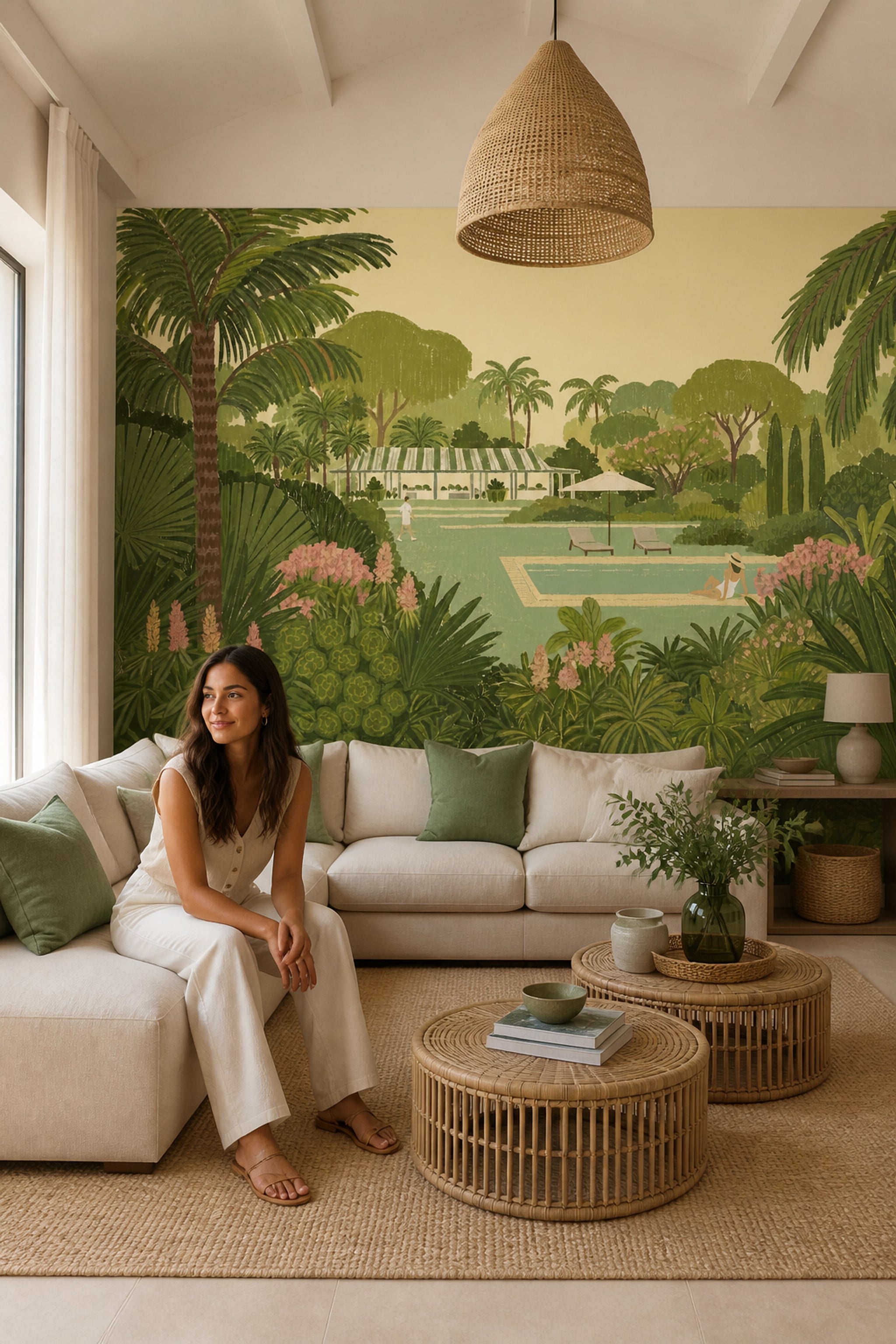 Shades Of Green Wallpaper Tropical Garden Poolside Wall Mural