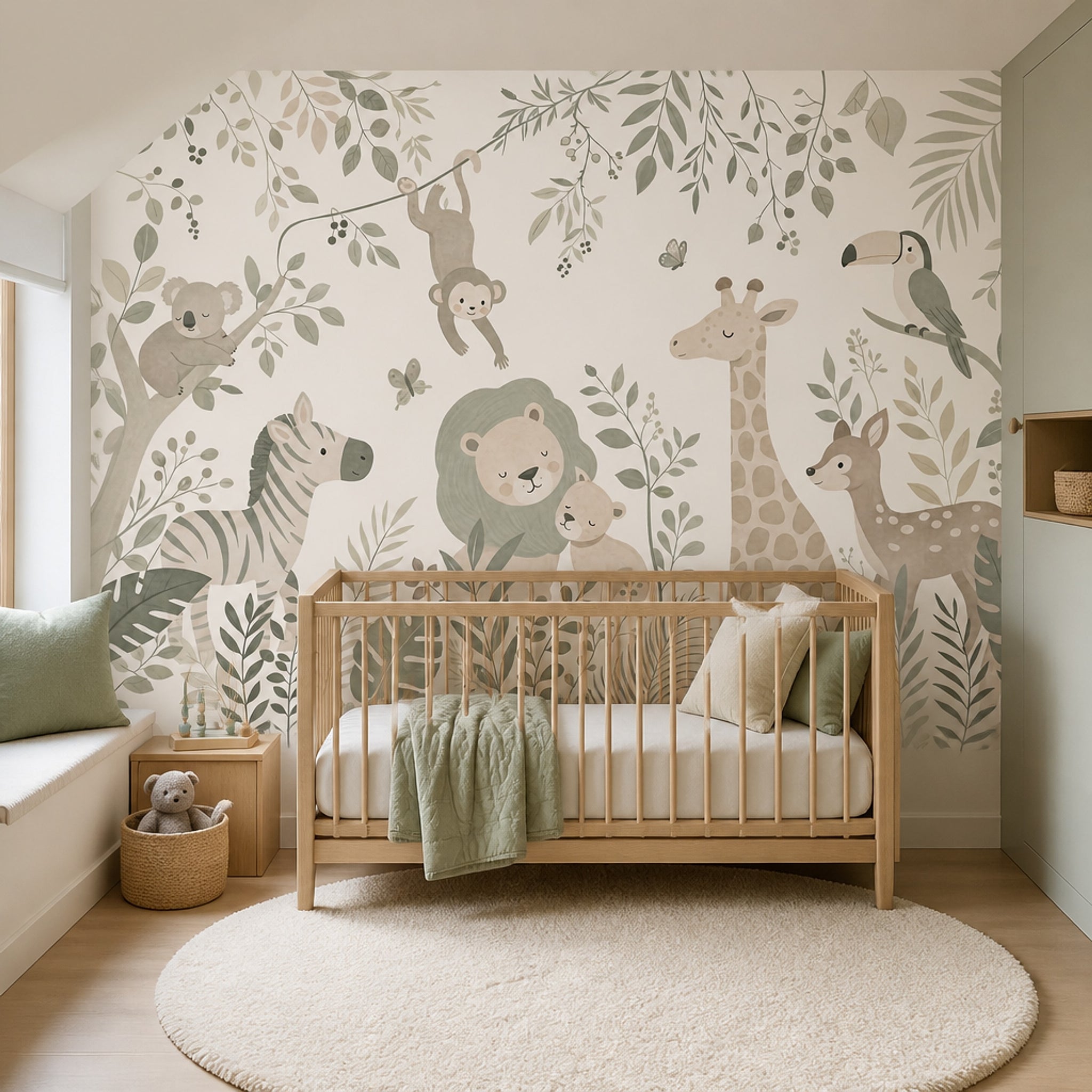 Jungle Animals Wallpaper Safari Nursery Watercolor Wall Mural