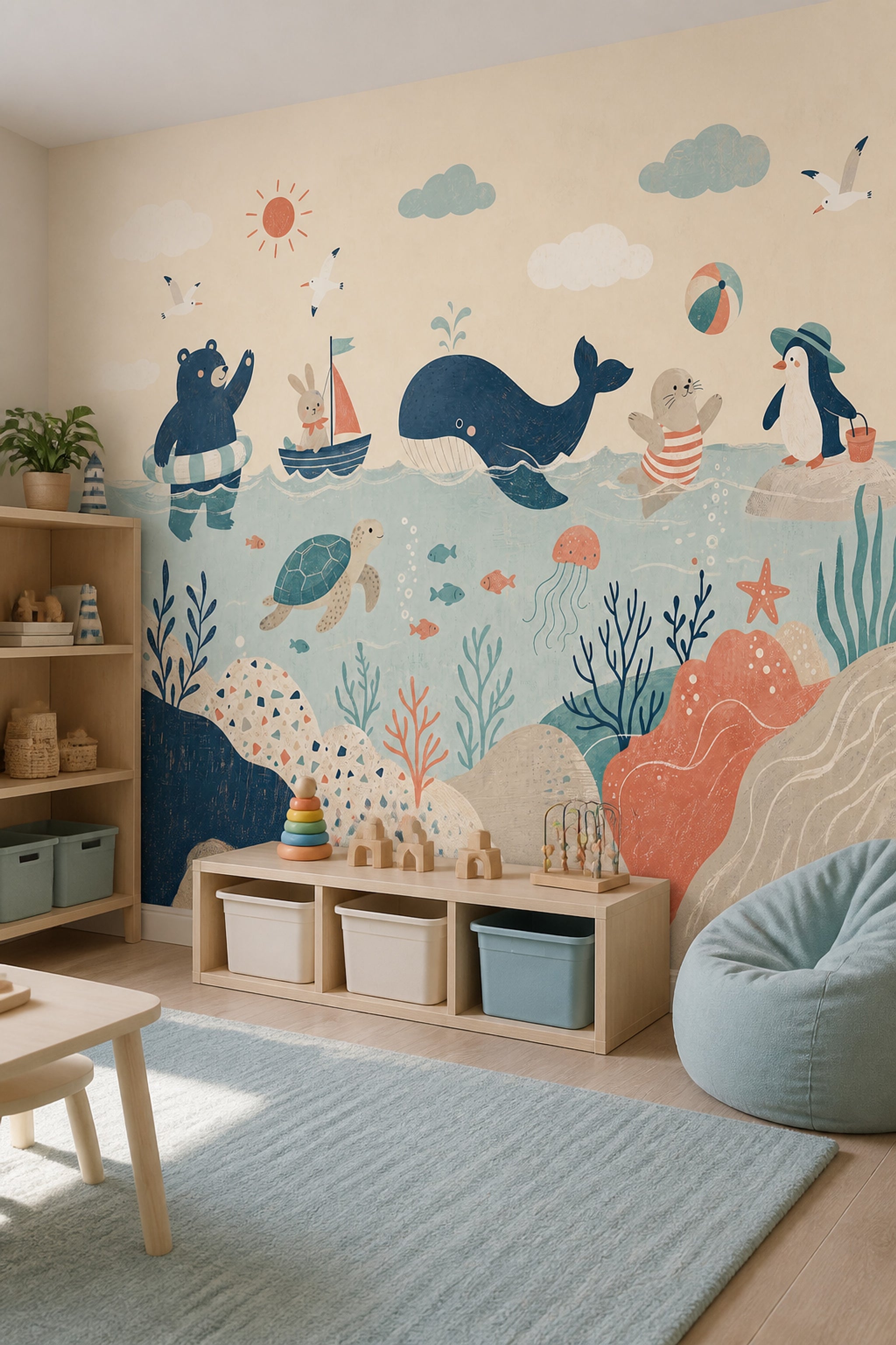 Ocean Wallpaper Coastal Sea Animals Wall Mural