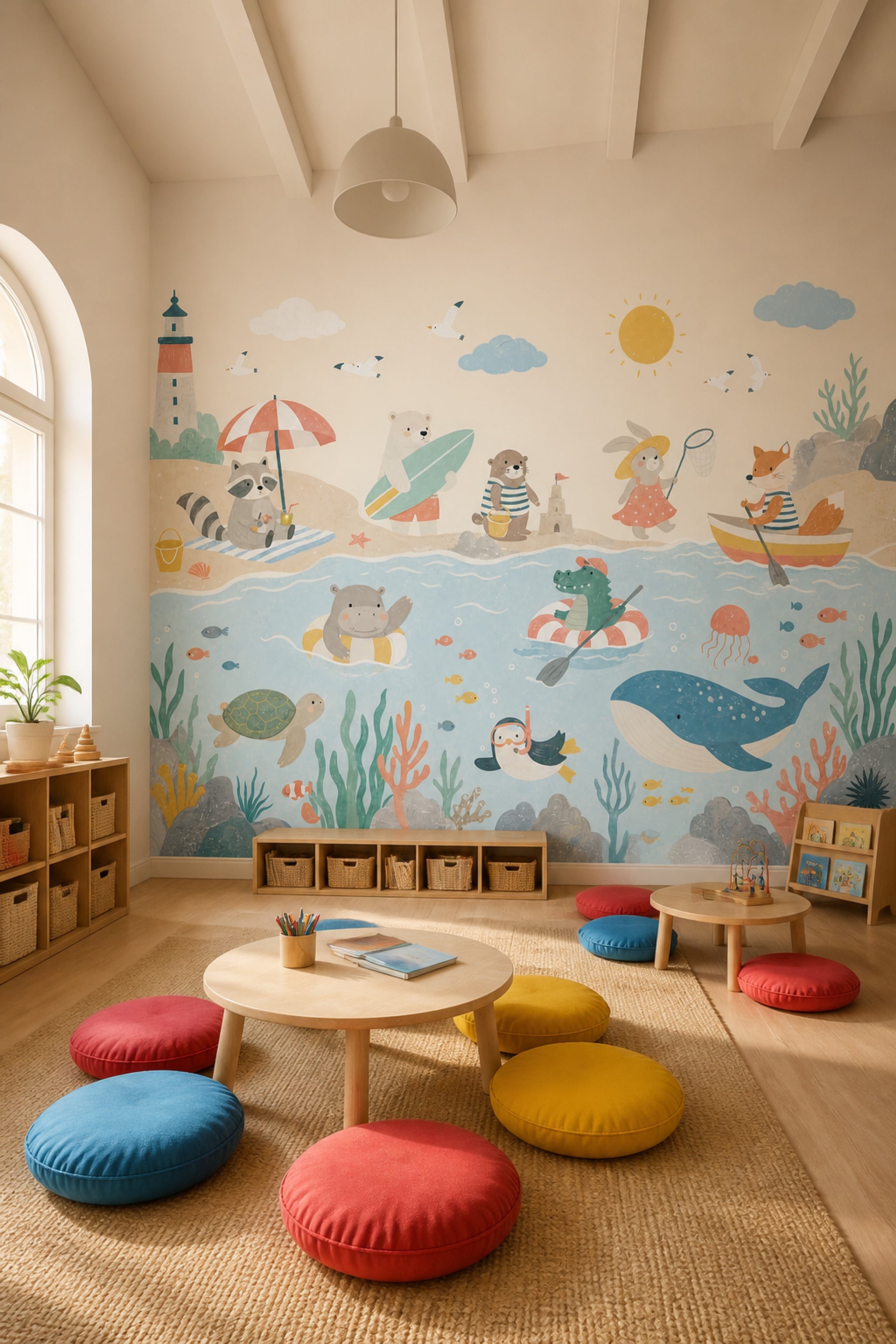 Childrens Wallpaper Coastal Removable Underwater Animals Wall Decor