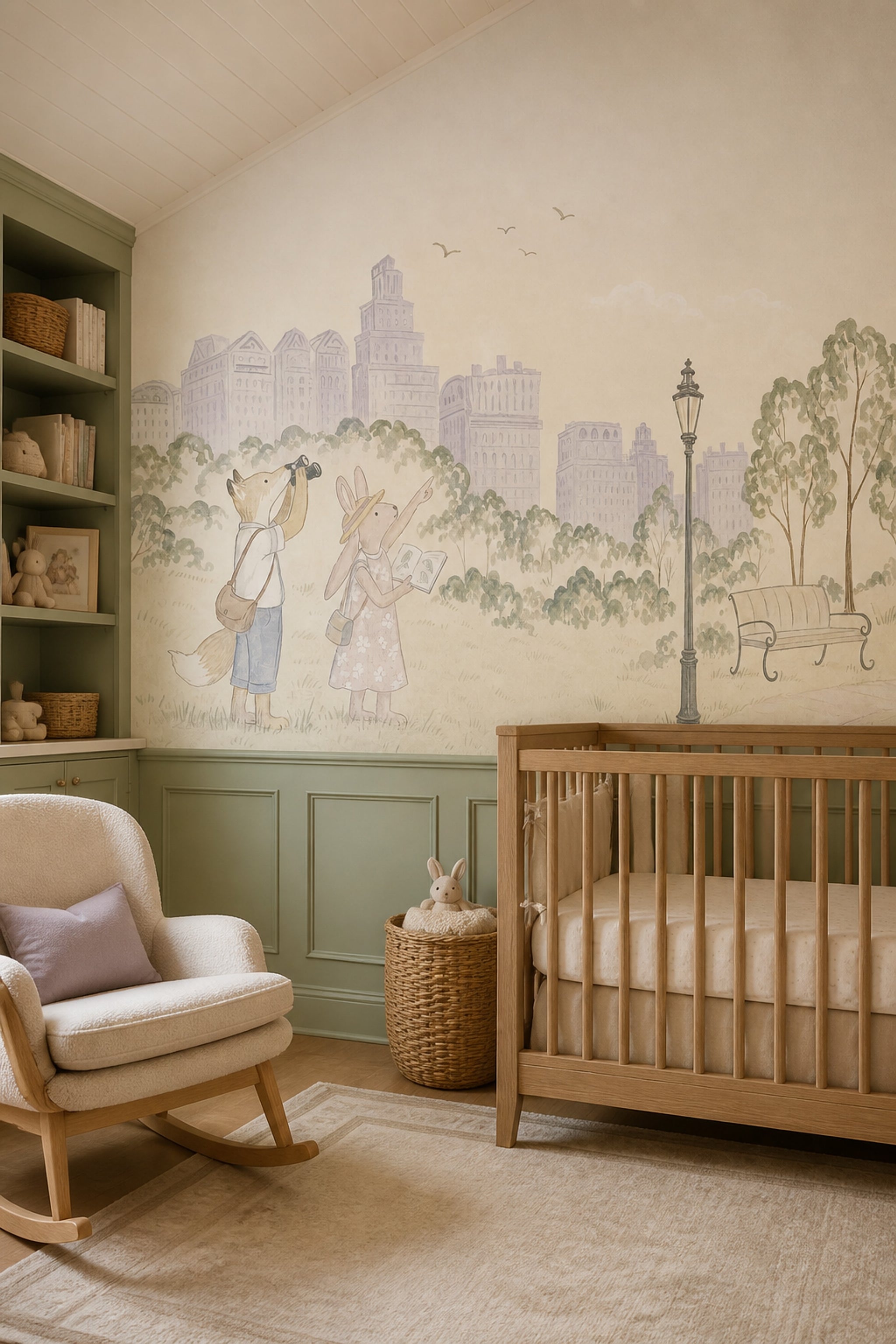 City Park Wallpaper Watercolor Storybook Animals Wall Mural