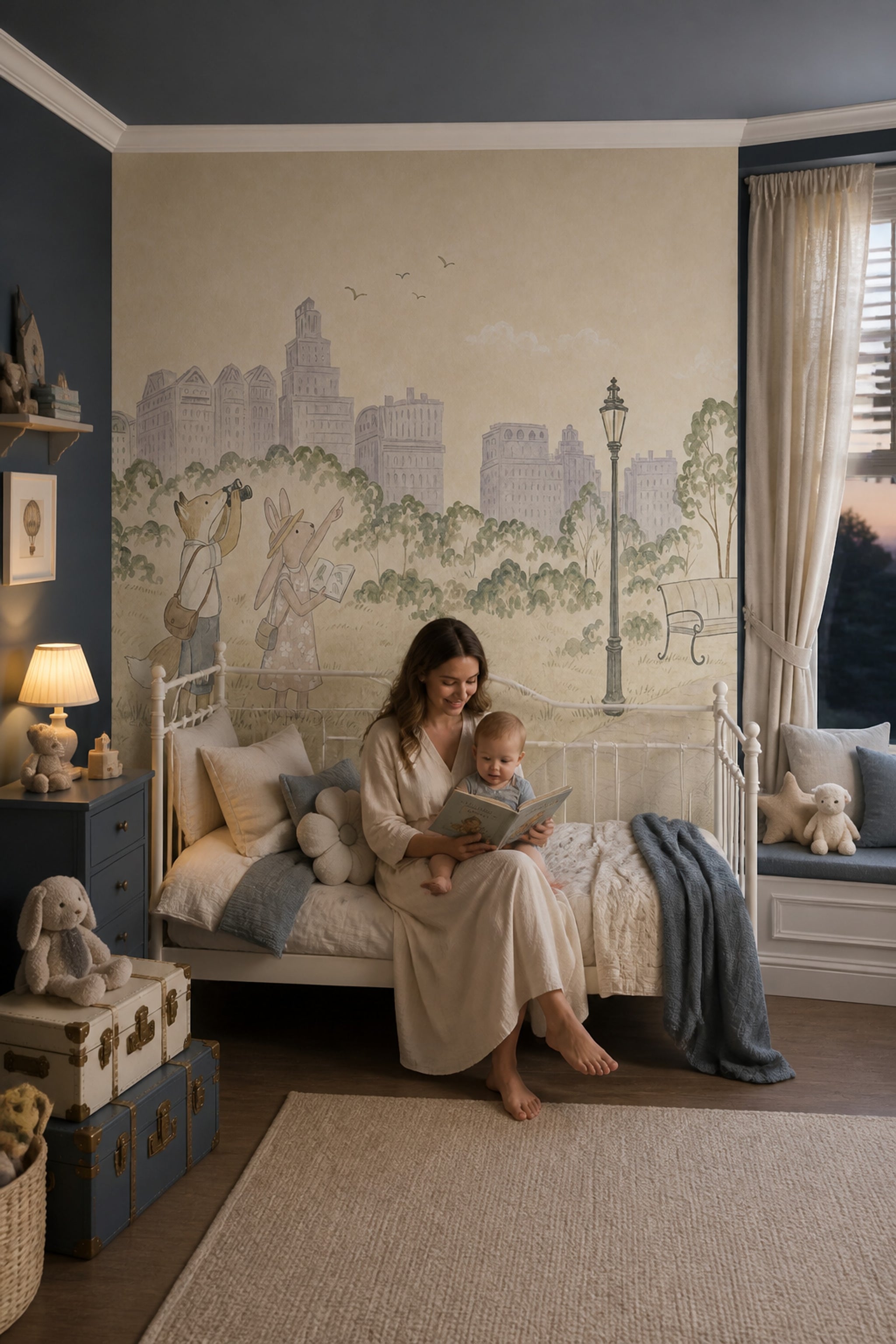 City Park Wallpaper Watercolor Storybook Animals Wall Mural