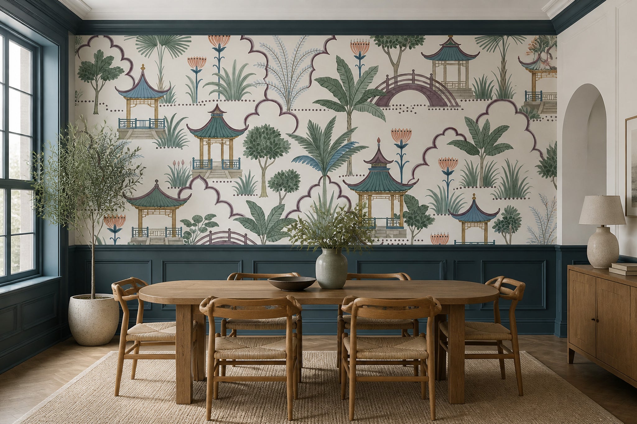 Scenic Landscape Wallpaper Garden Pavilion Pagoda Wall Mural