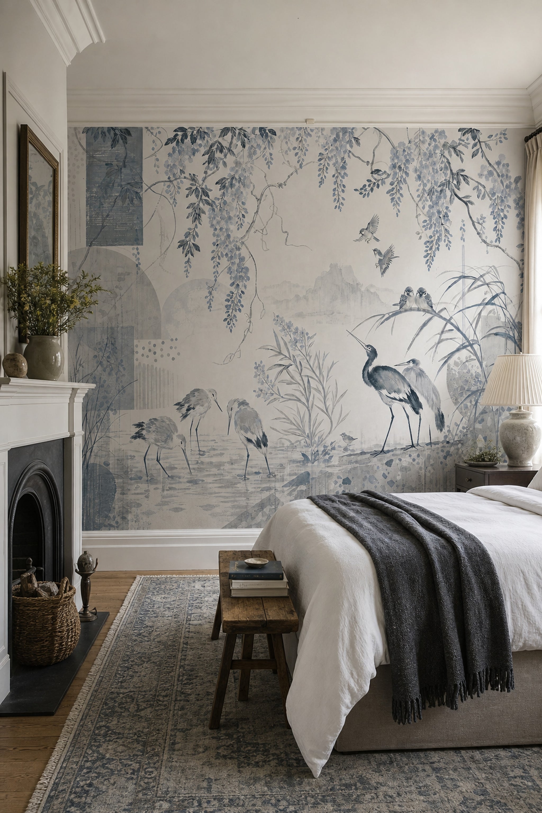 Chinoiserie Wallpaper Watercolor Birds Wall Mural