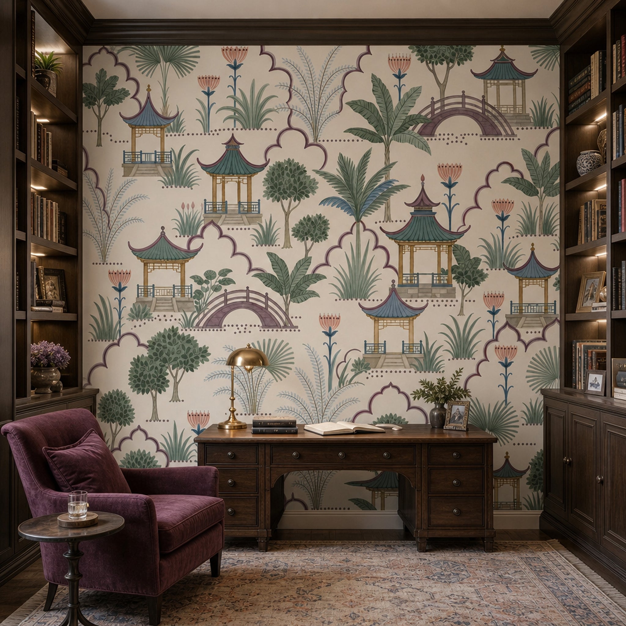 Scenic Landscape Wallpaper Garden Pavilion Pagoda Wall Mural