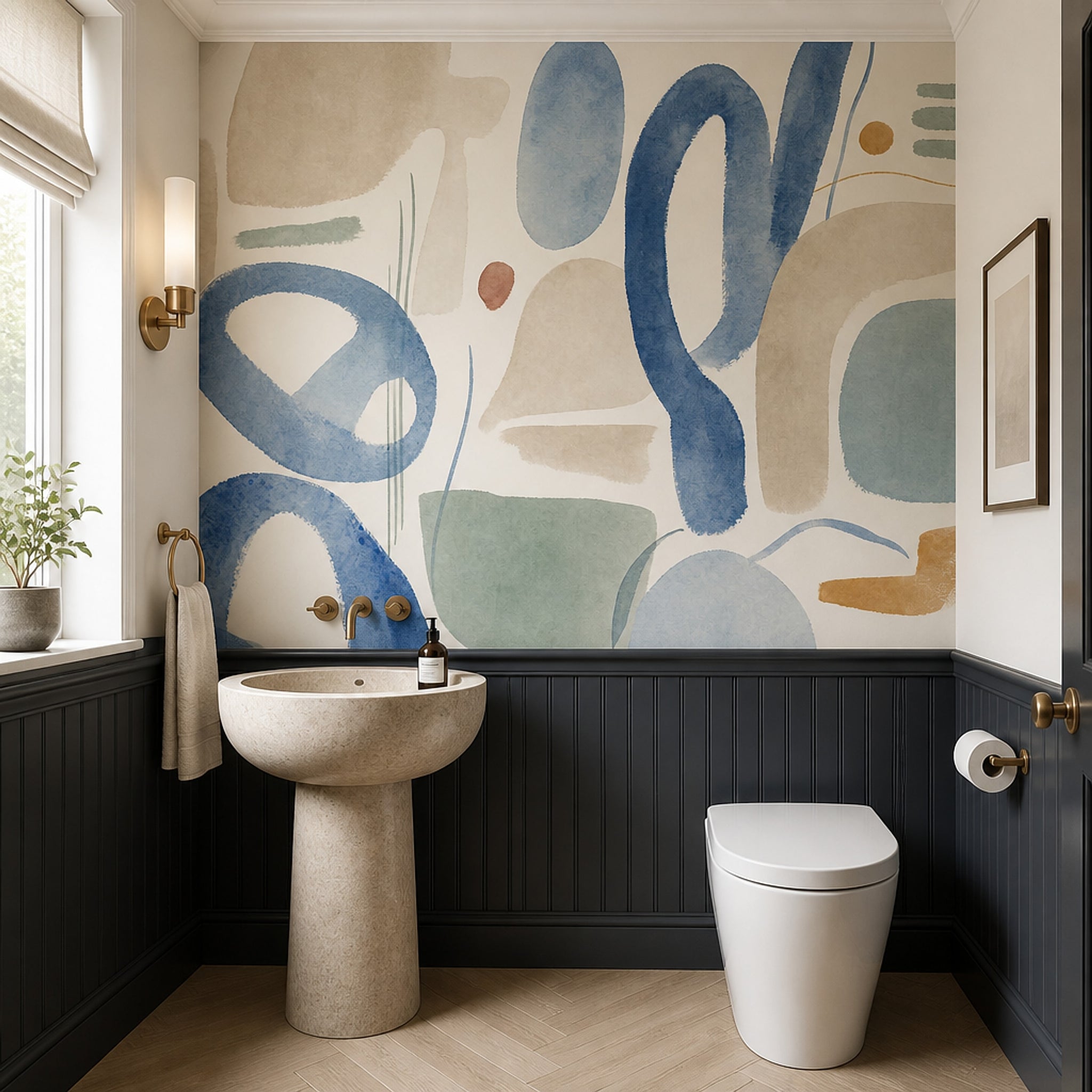 Watercolor Texture Wallpaper Organic Abstract Blue Brushstroke Wall Mural