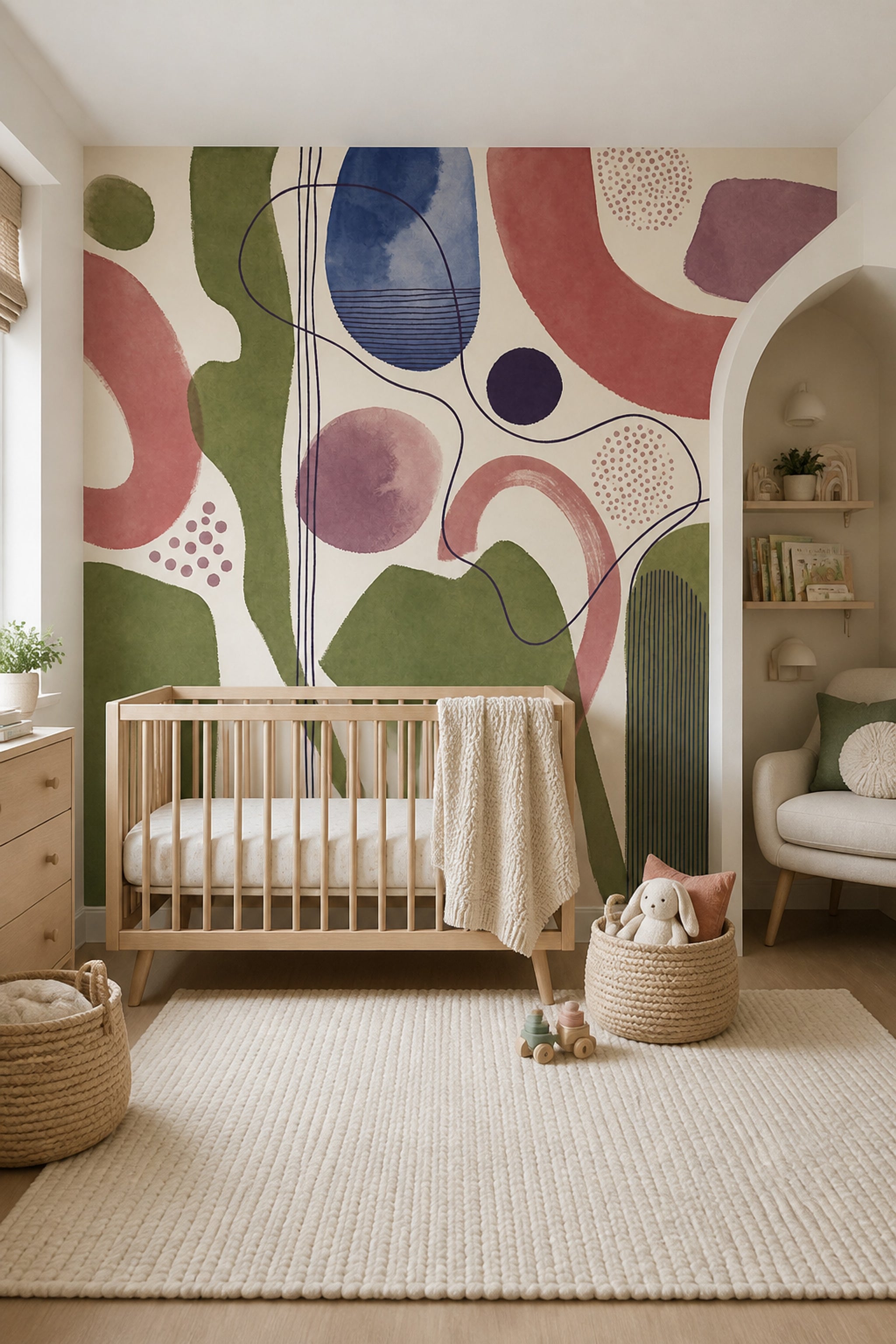 Organic Shapes Wallpaper Watercolor Modern Linework Wall Mural