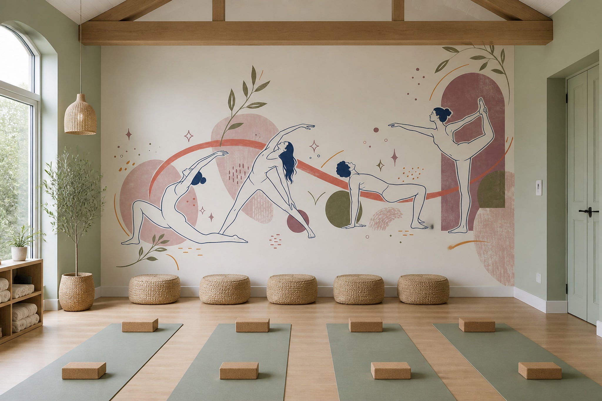 Yoga Wallpaper Line Art Removable Botanical Wall Decor