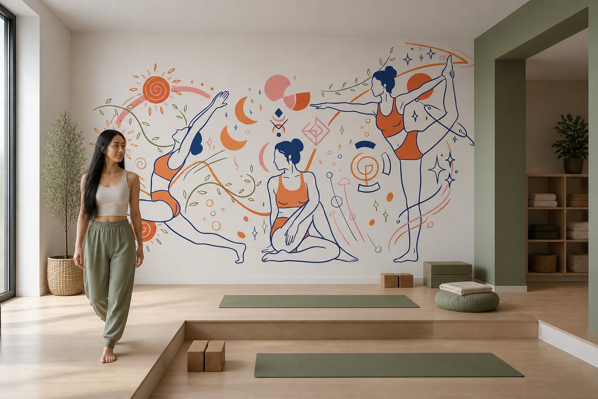 Yoga Wallpaper Wellness Line Art Removable Wall Decor