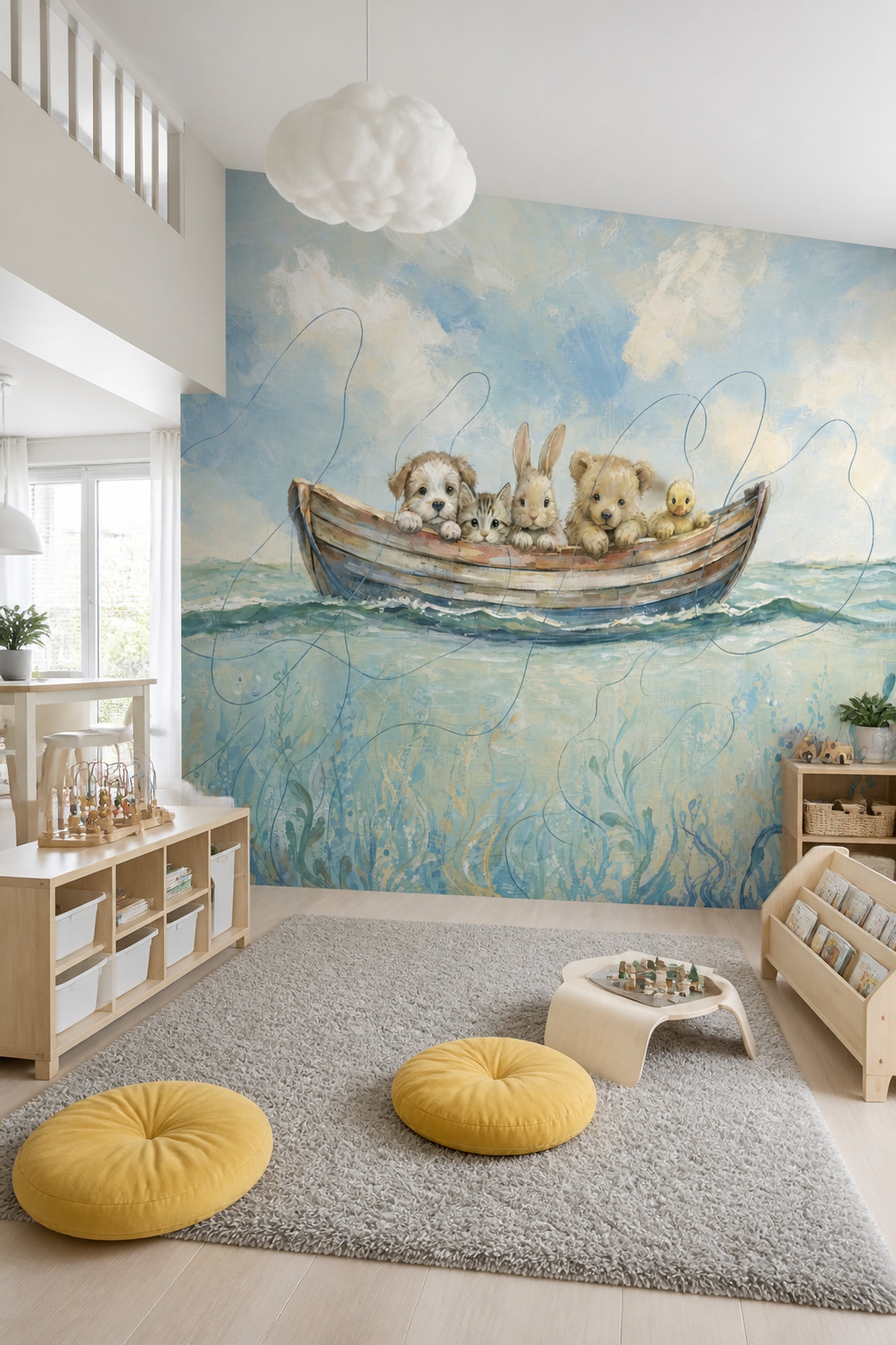 Rowboat Wallpaper Baby Animals Removable Nursery Wall Decor