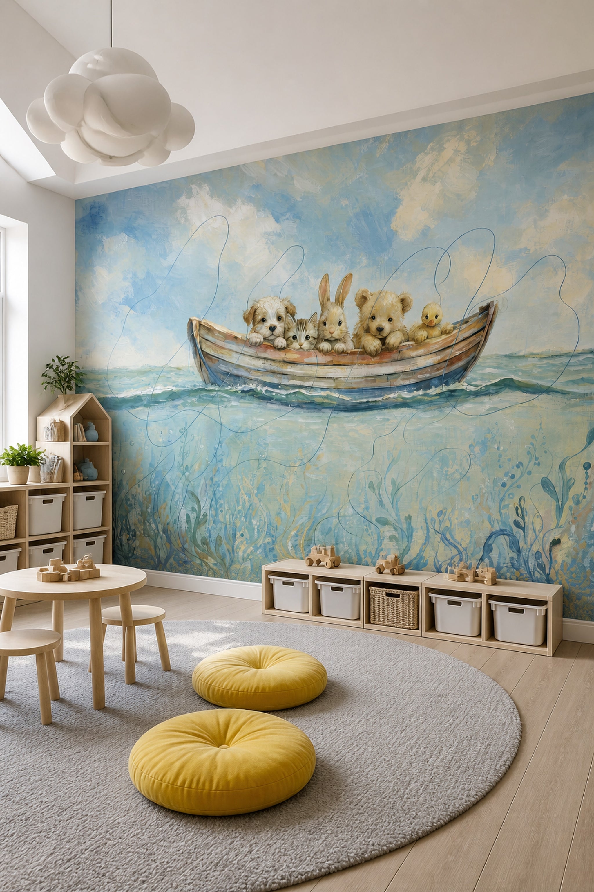 Rowboat Wallpaper Baby Animals Removable Nursery Wall Decor