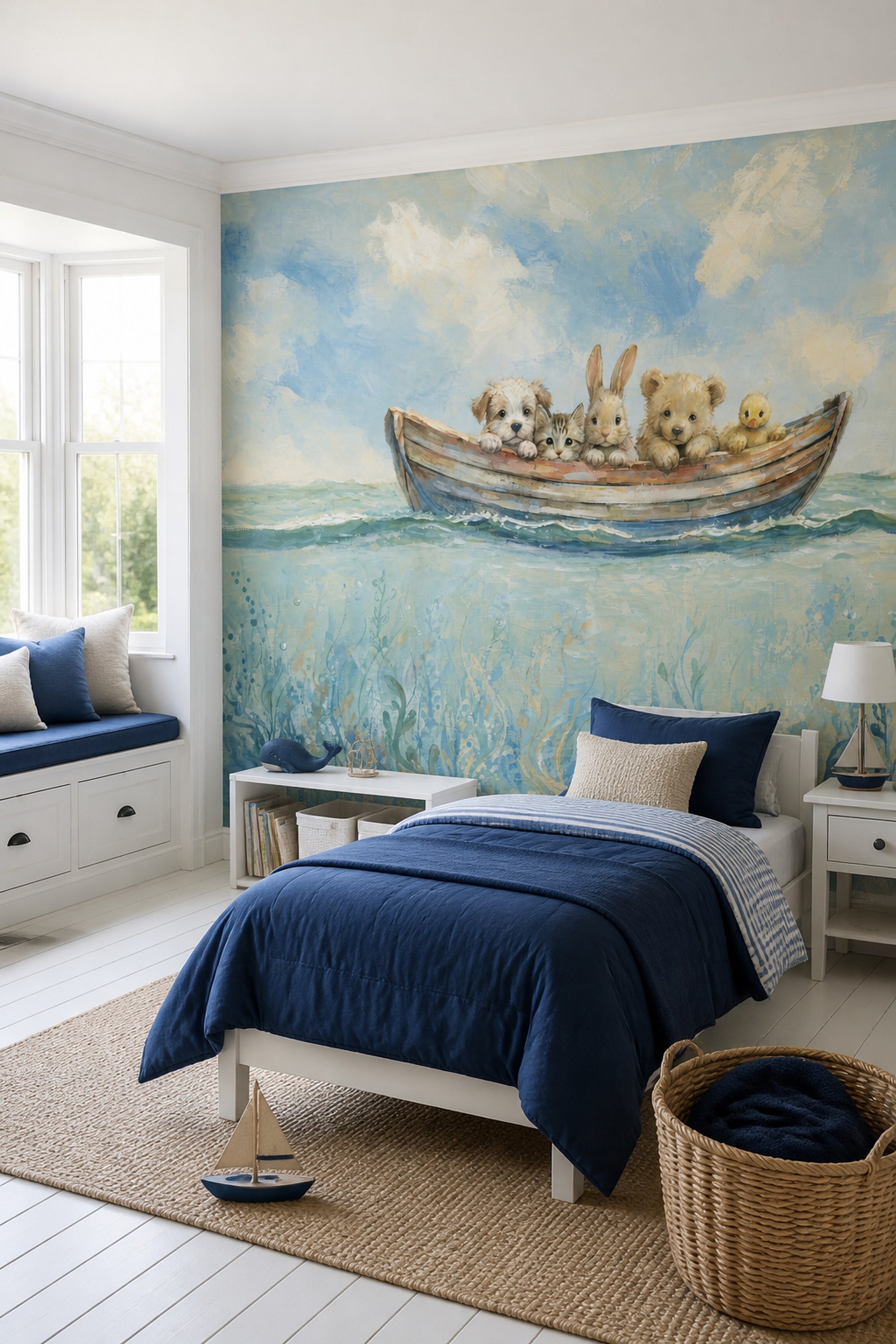 Rowboat Wallpaper Baby Animals Removable Nursery Wall Decor