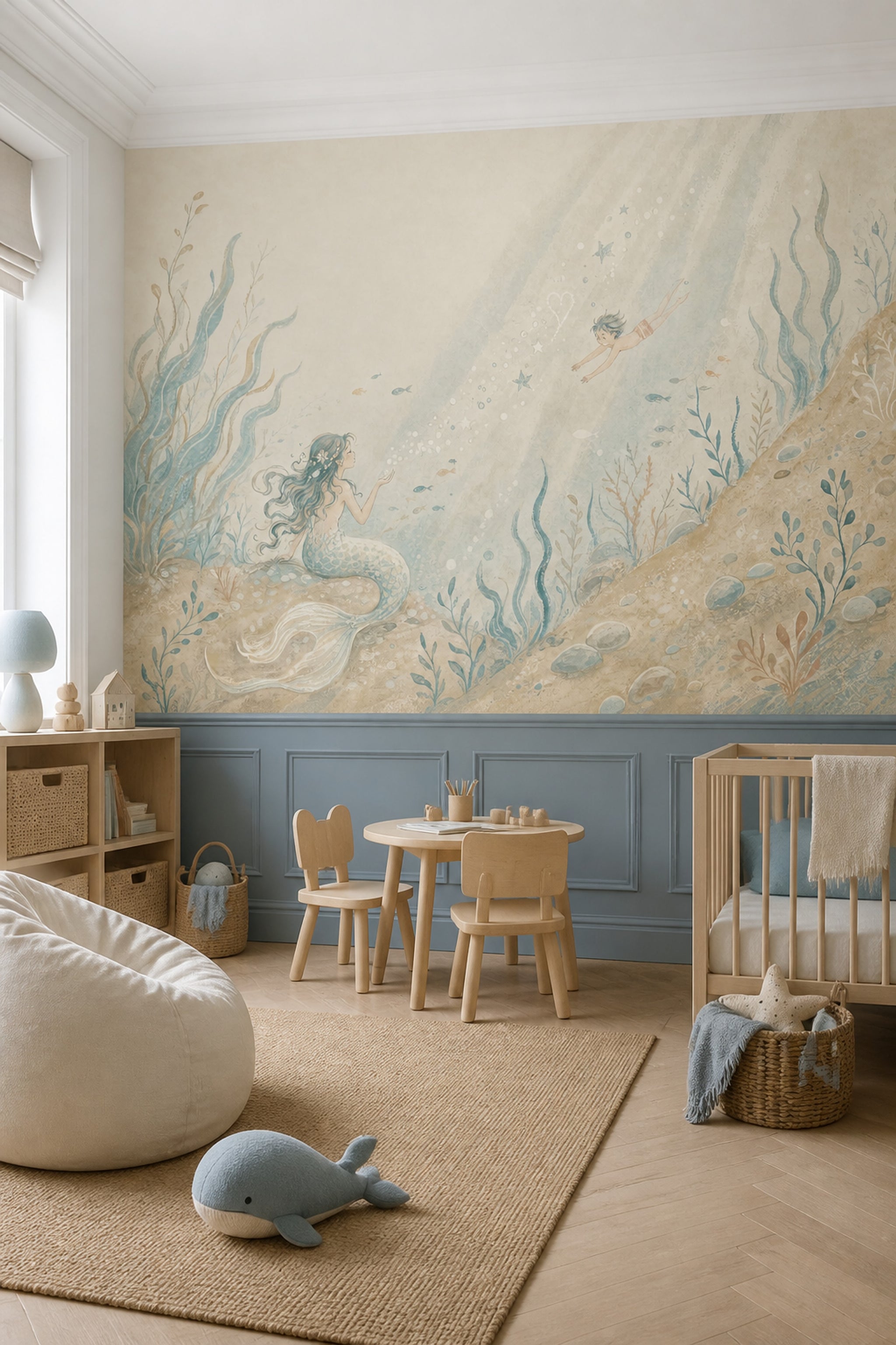 Mermaid Wallpaper Underwater Watercolor Removable Wall Decor