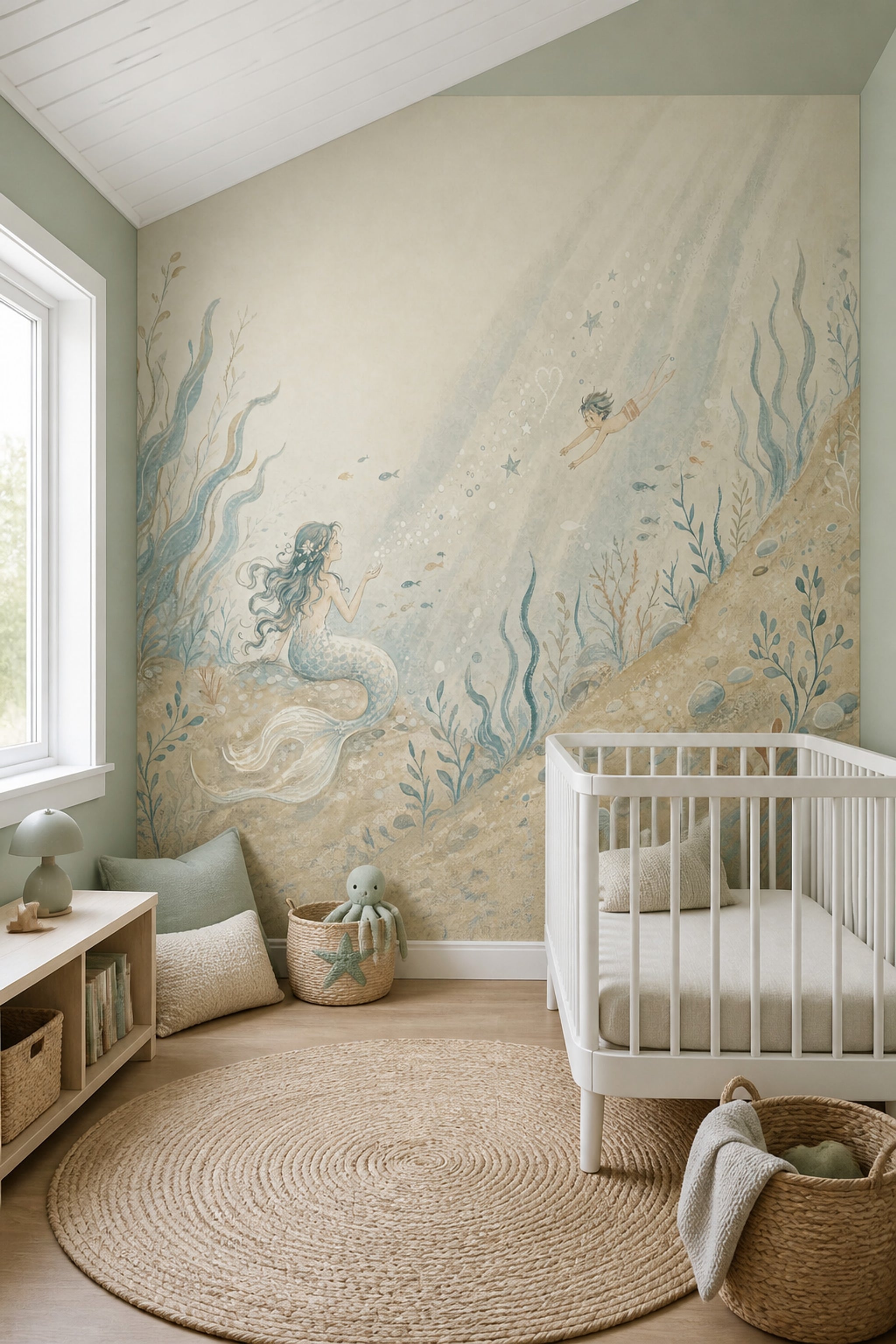 Mermaid Wallpaper Underwater Watercolor Removable Wall Decor
