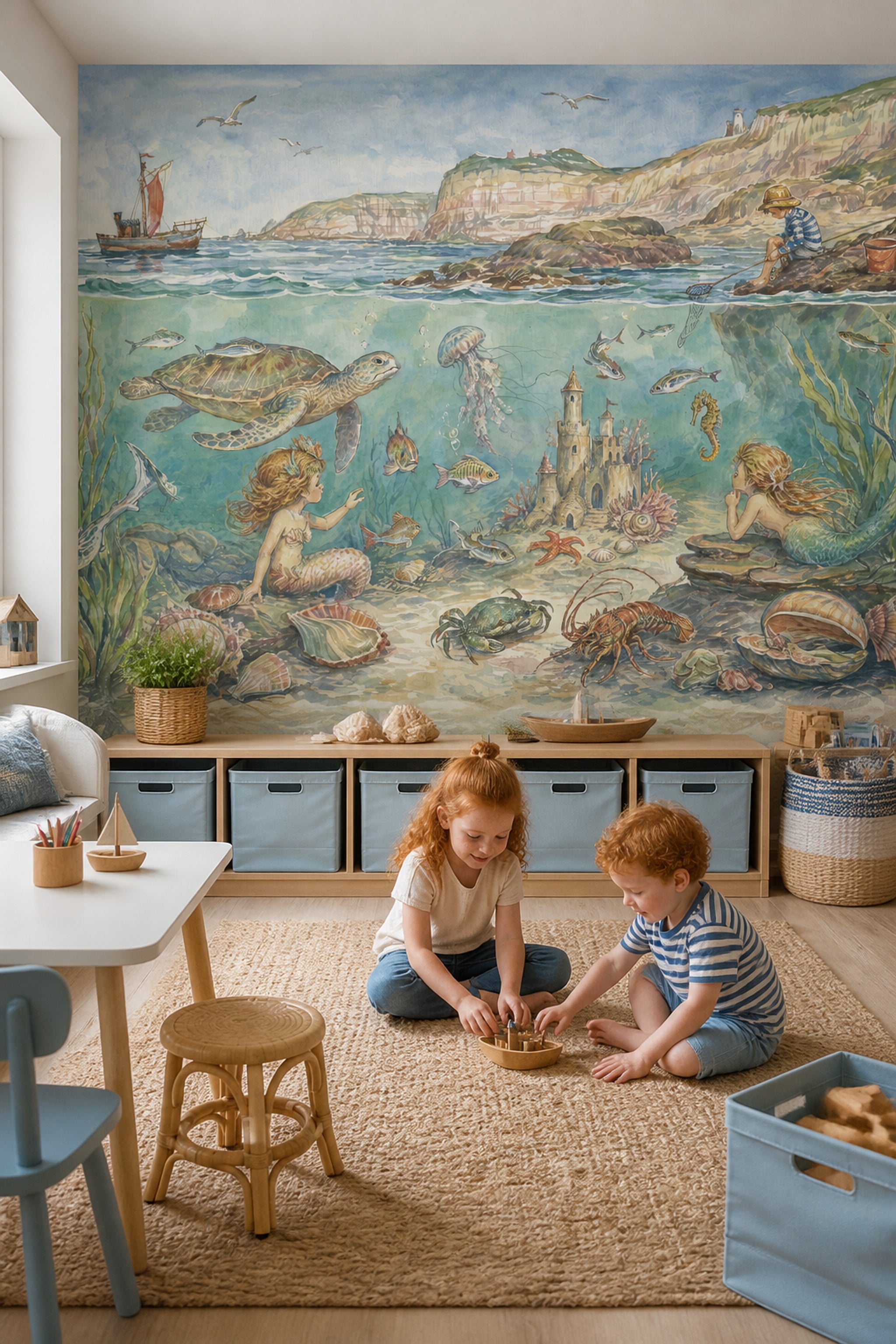 Mermaid Wallpaper Underwater Removable Coastal Wall Decor