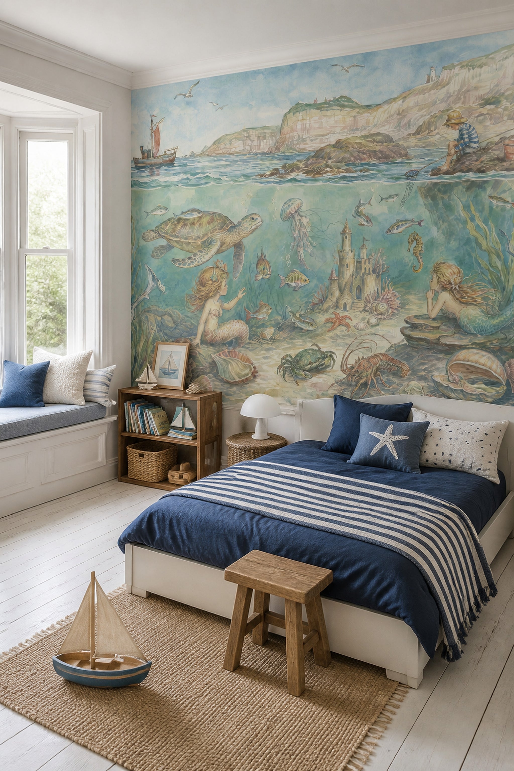 Mermaid Wallpaper Underwater Removable Coastal Wall Decor