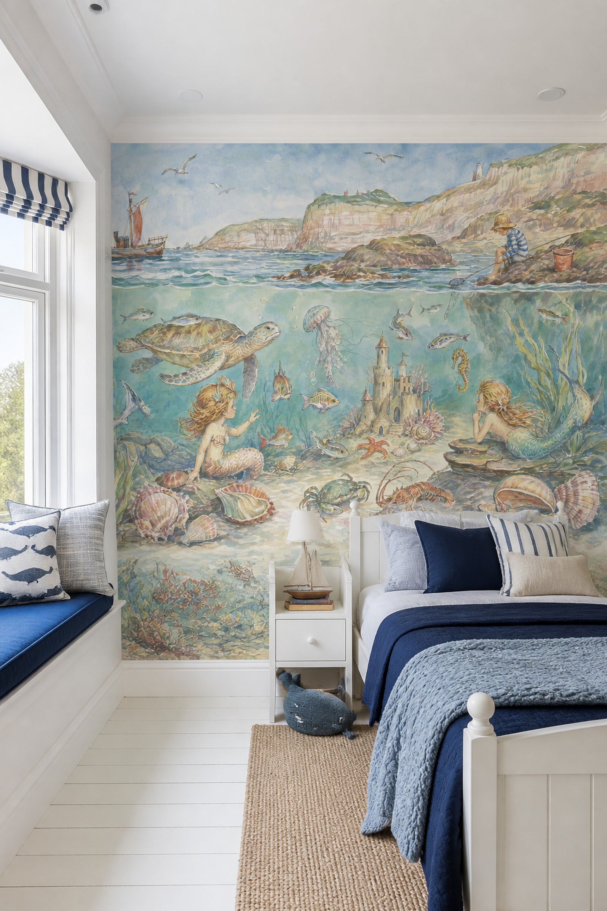 Mermaid Wallpaper Underwater Removable Coastal Wall Decor