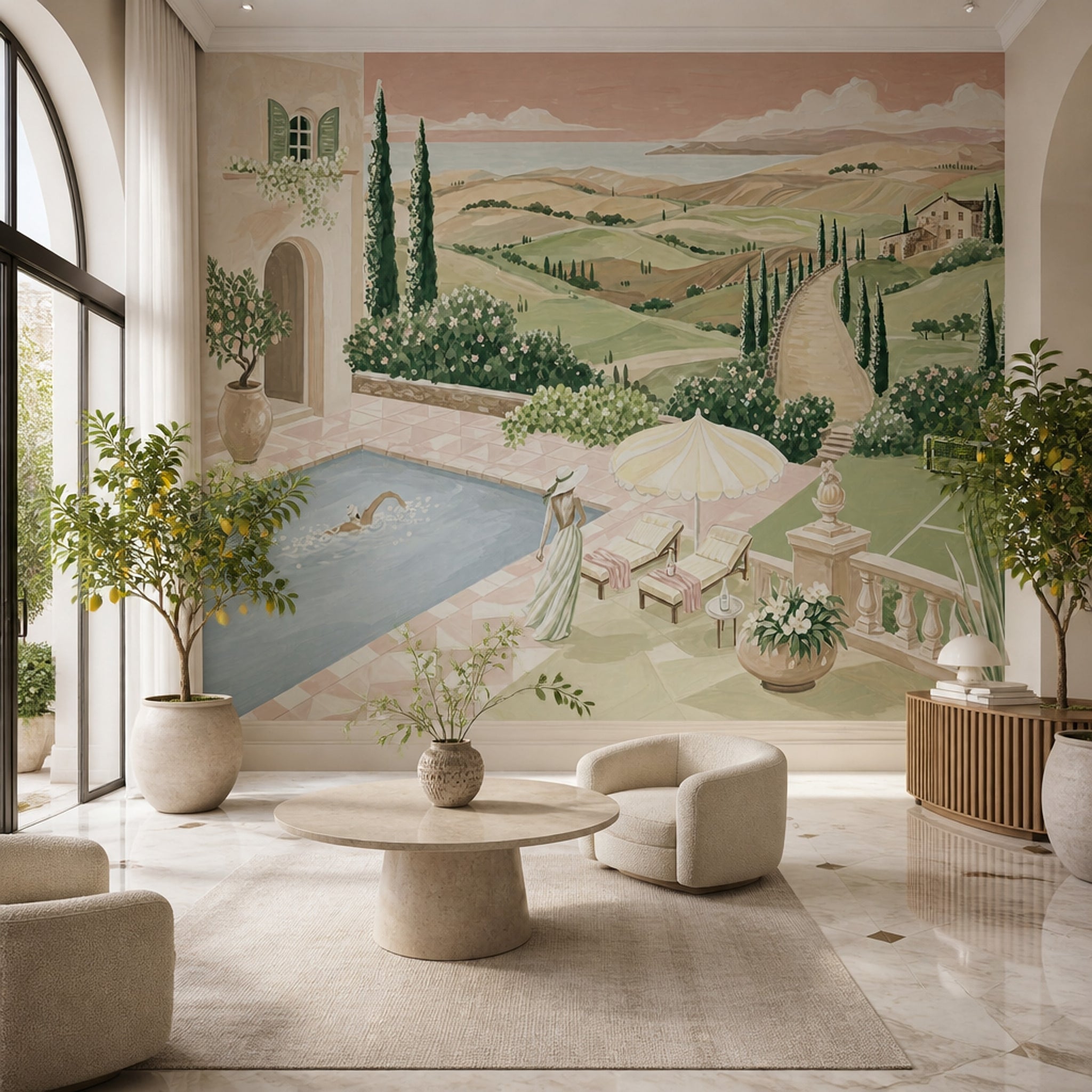 Tuscan Landscape Wallpaper Mediterranean Villa Rolling Hills Wall Mural
