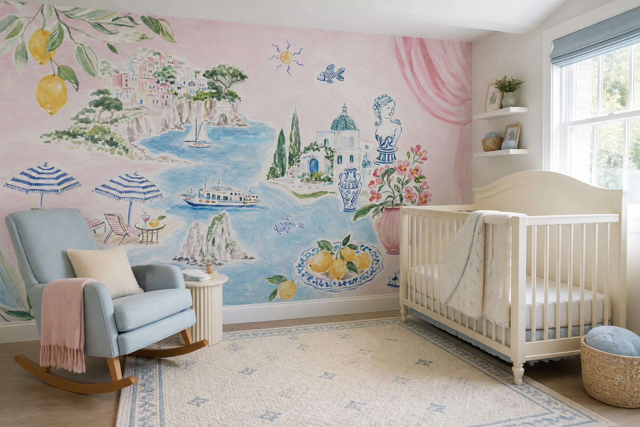 Mediterranean Wallpaper Coastal Removable Watercolor Wall Decor