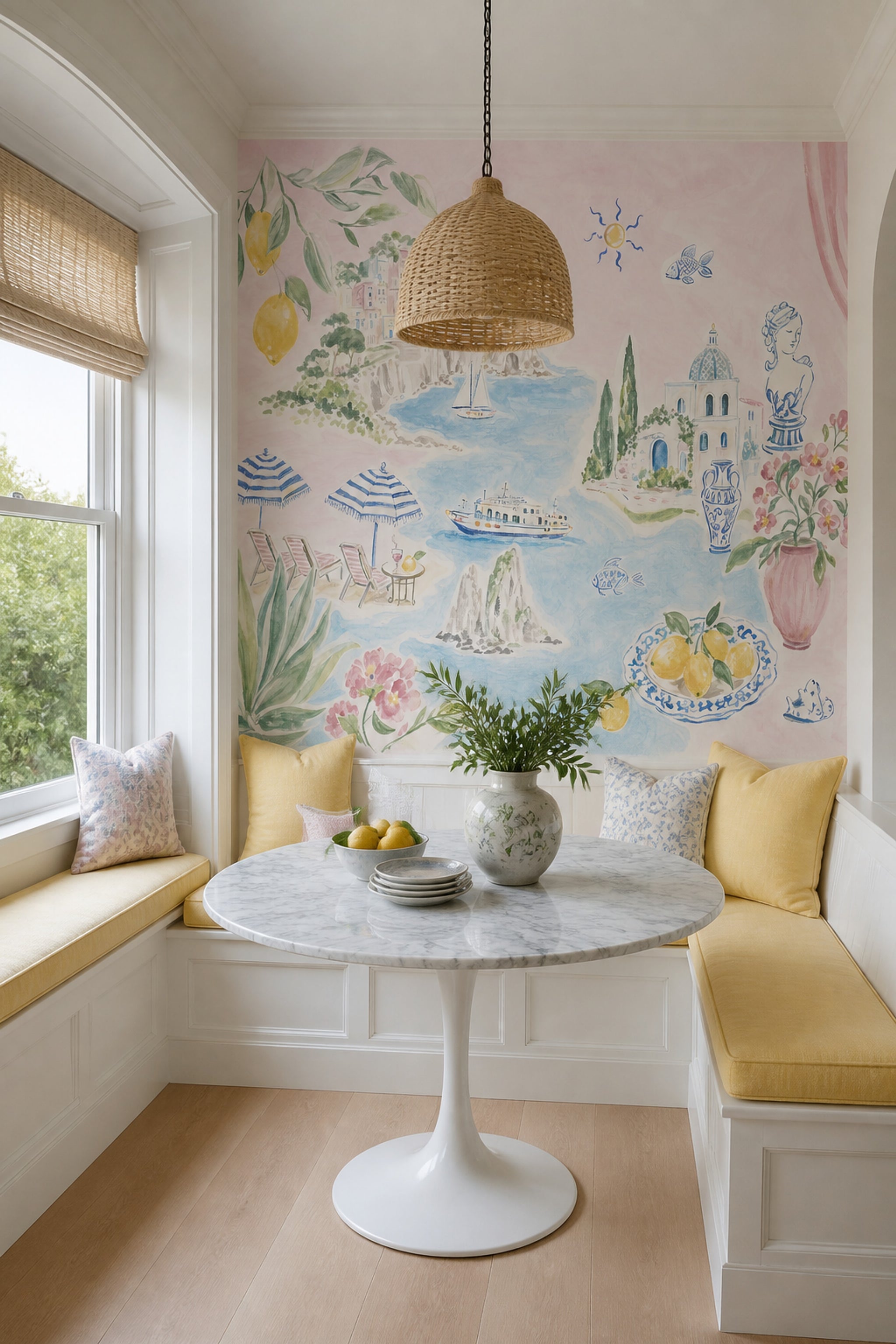 Mediterranean Wallpaper Coastal Removable Watercolor Wall Decor