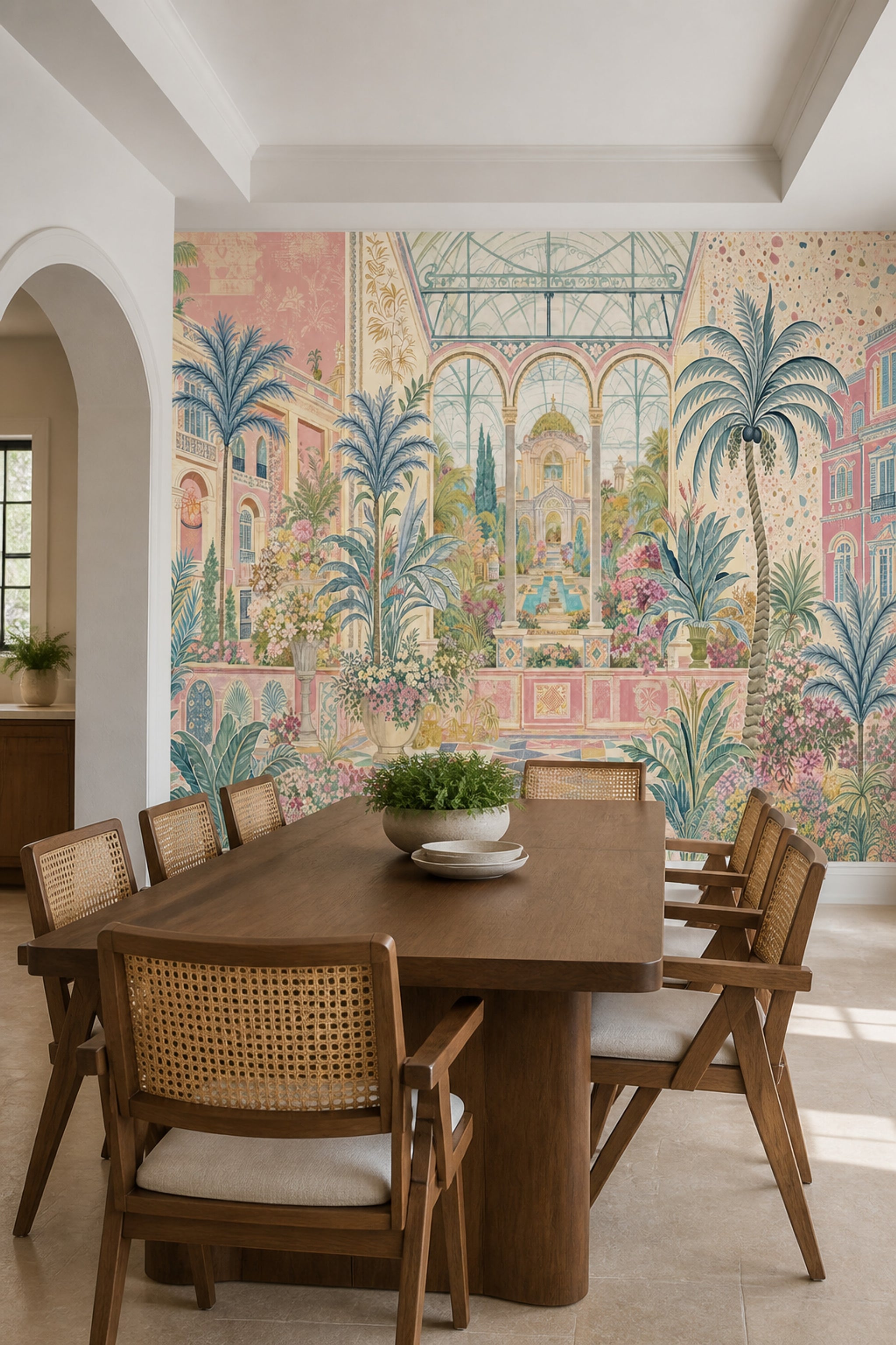 Tropical Garden Wallpaper Mediterranean Villa Removable Palm Trees Wall Decor