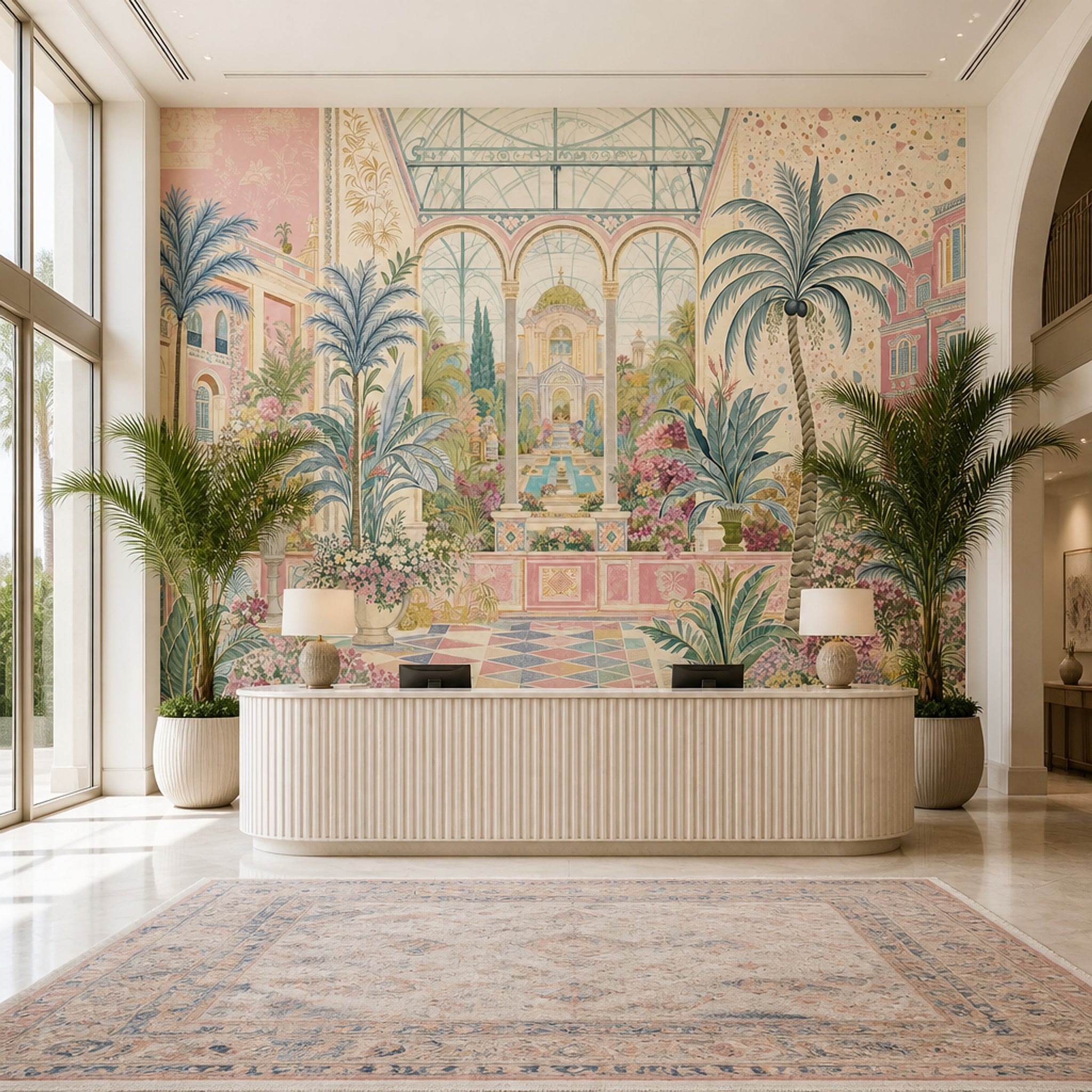 Tropical Garden Wallpaper Mediterranean Villa Removable Palm Trees Wall Decor