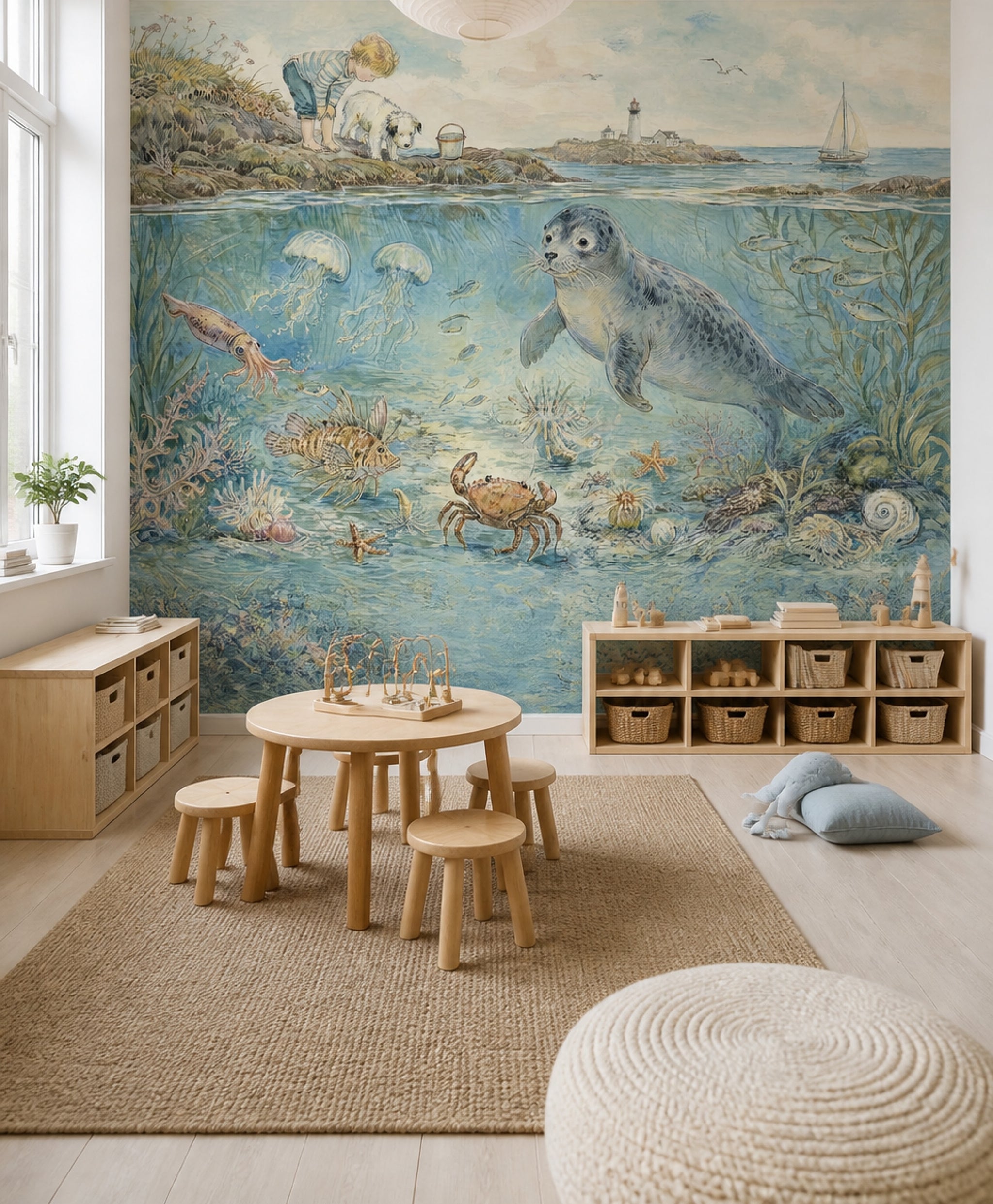 Underwater Scene Wallpaper Coastal Seascape Storybook Seaside Wall Mural