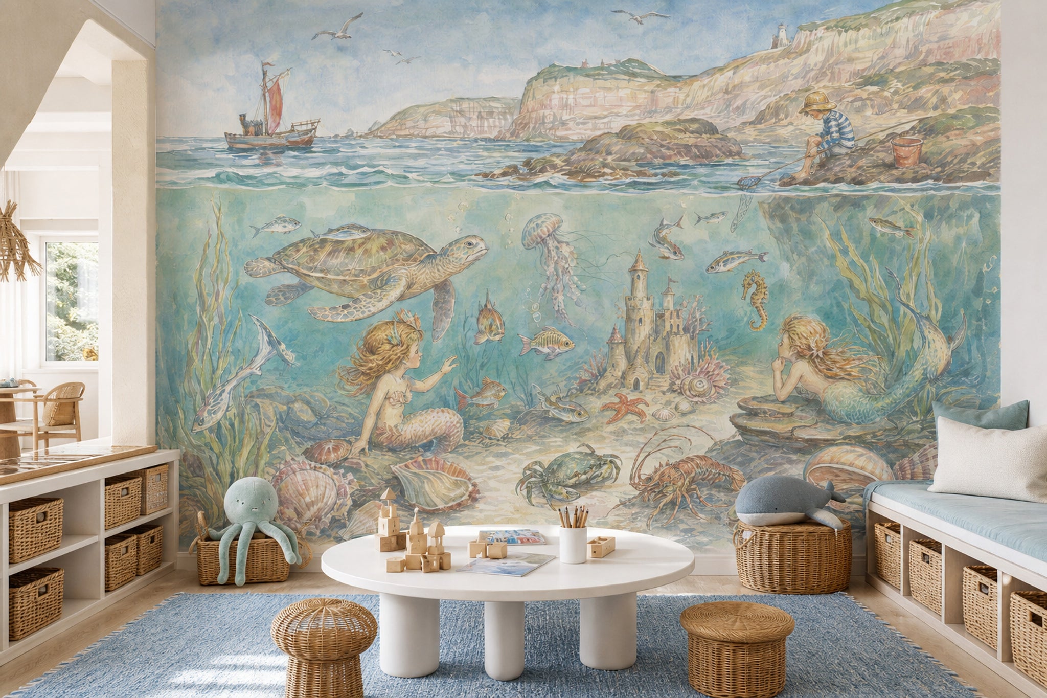 Mermaid Wallpaper Underwater Removable Coastal Wall Decor