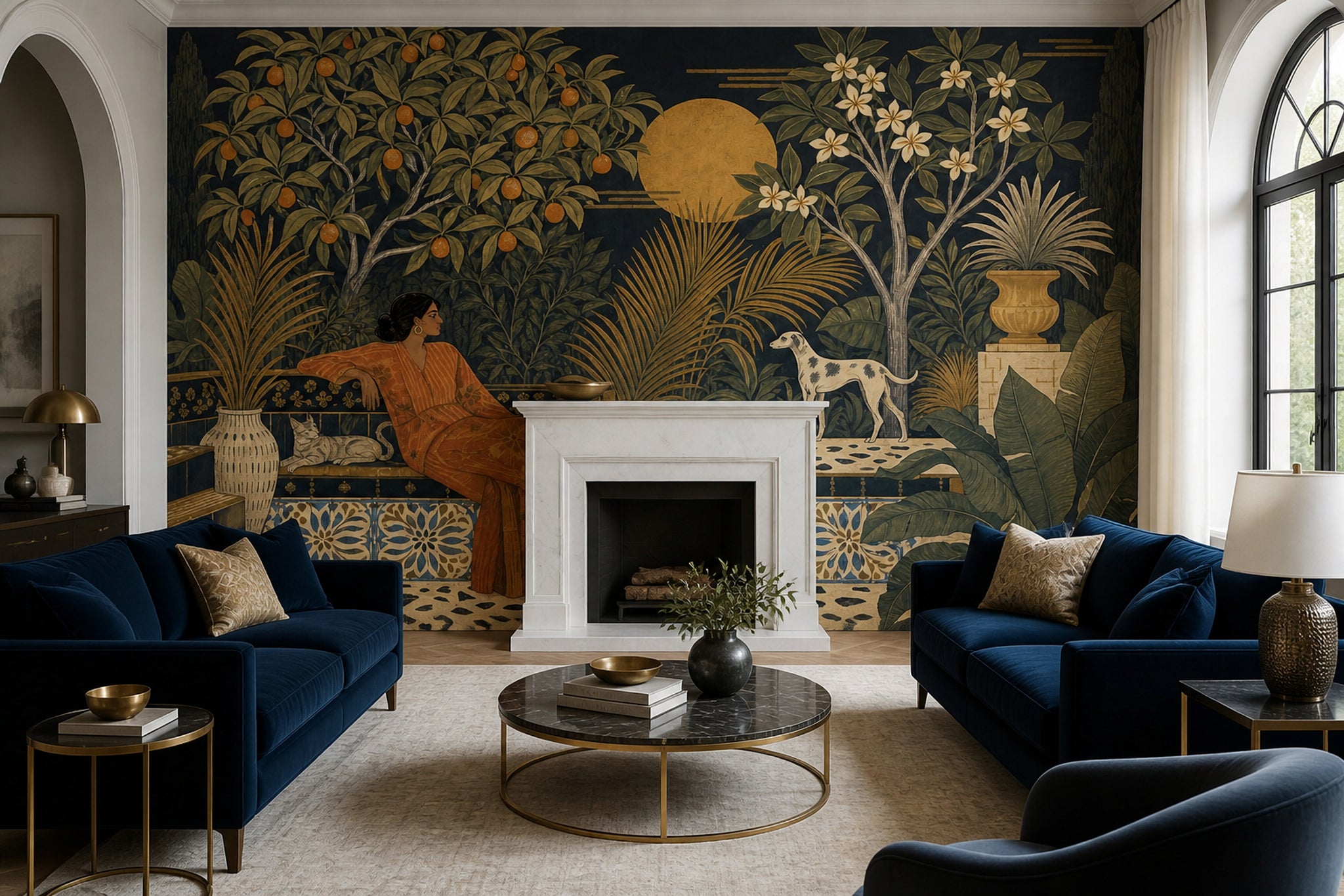 Dark Tropical Garden Wallpaper Vintage Mural Mediterranean Terrace Wall Mural
