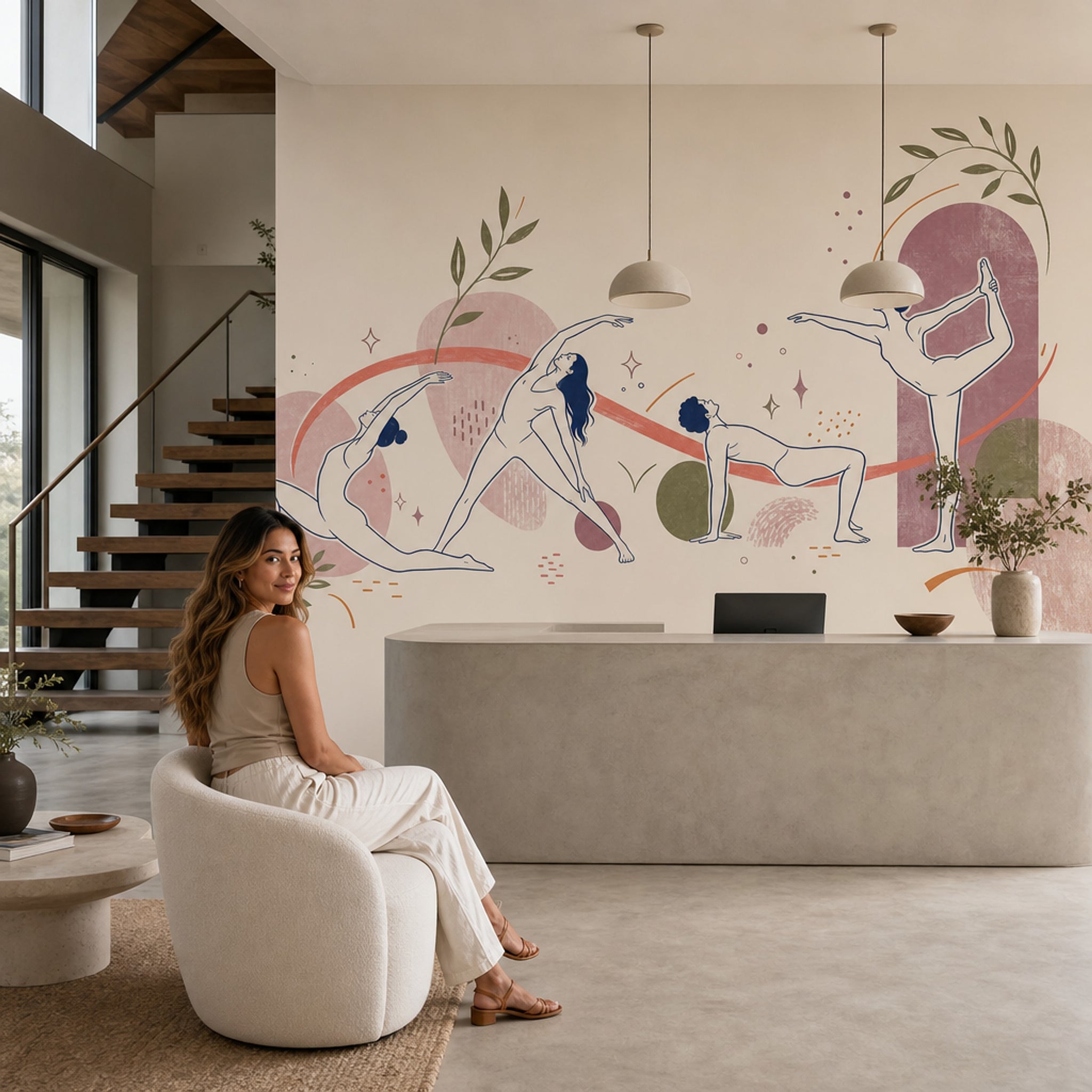 Yoga Wallpaper Line Art Removable Botanical Wall Decor
