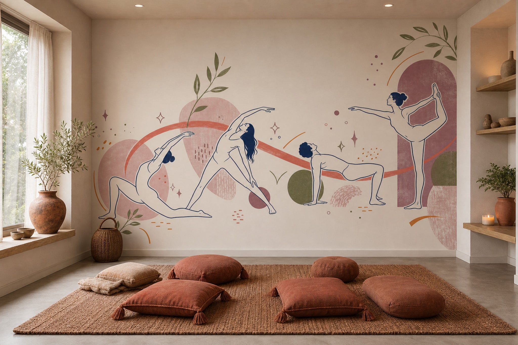 Yoga Wallpaper Line Art Removable Botanical Wall Decor