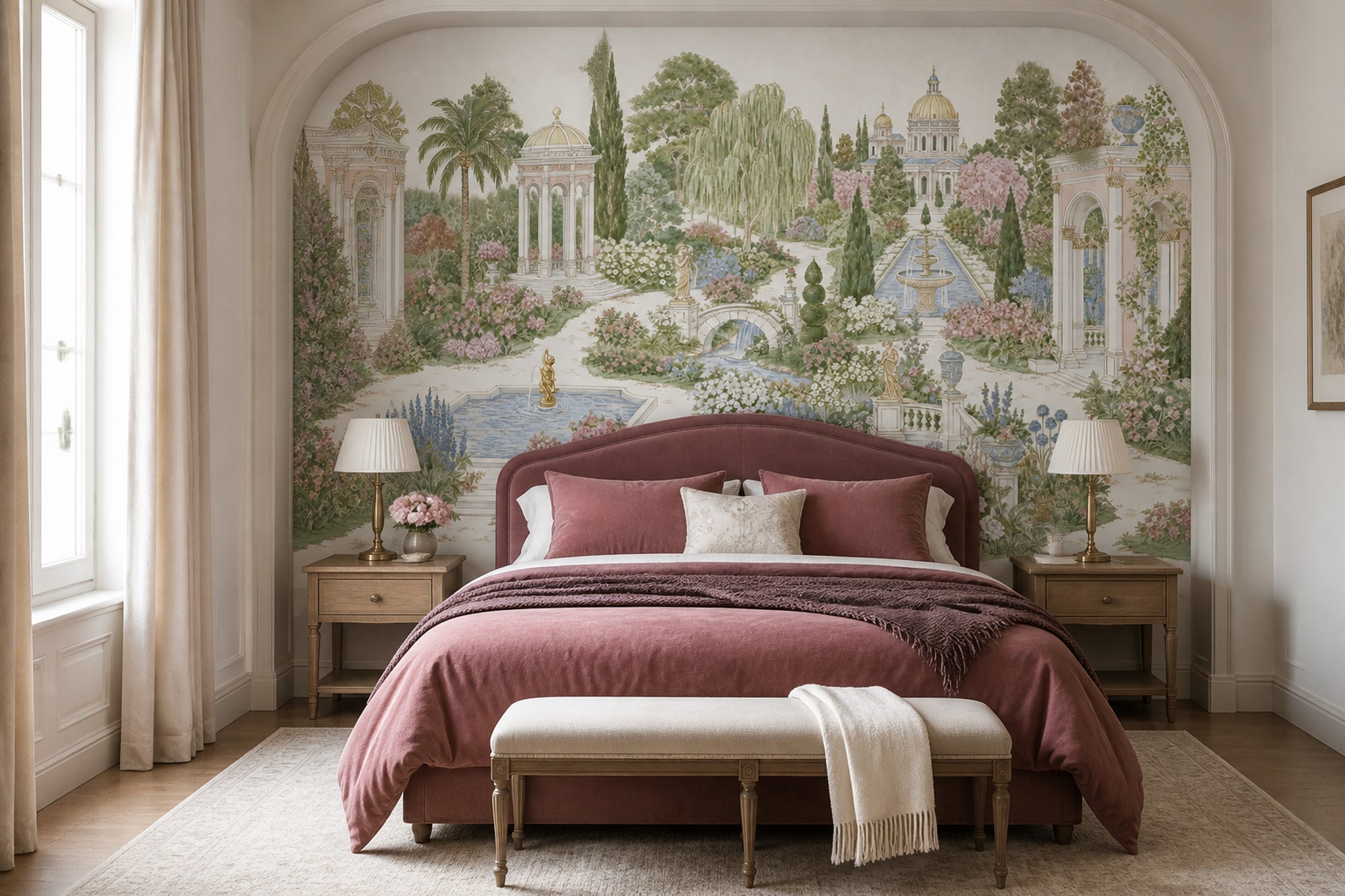 Bright Garden Wallpaper Italian Landscape Removable Classical Architecture Wall Decor
