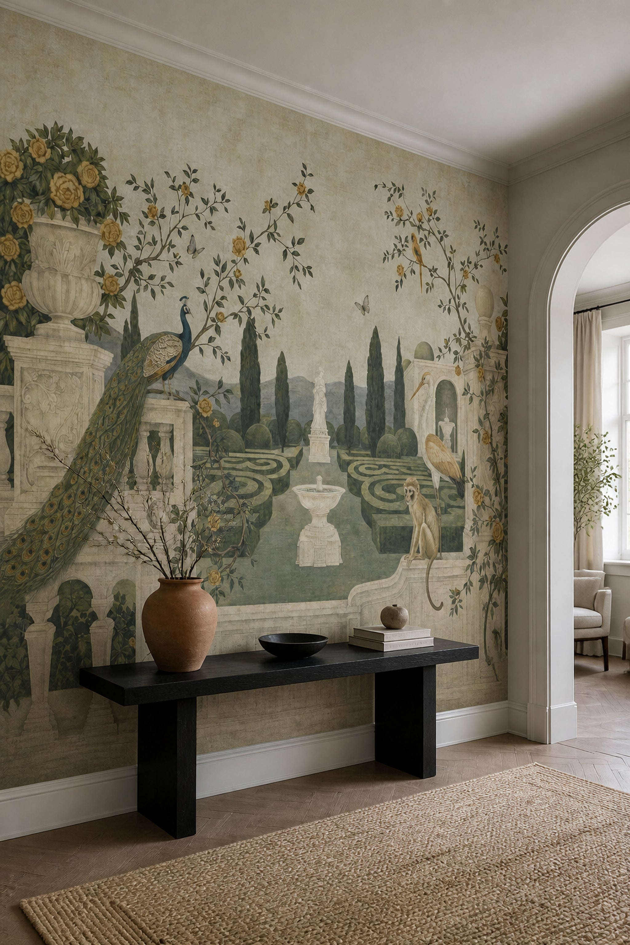 Vintage Garden Wallpaper Italian Villa Peacock Wall Mural