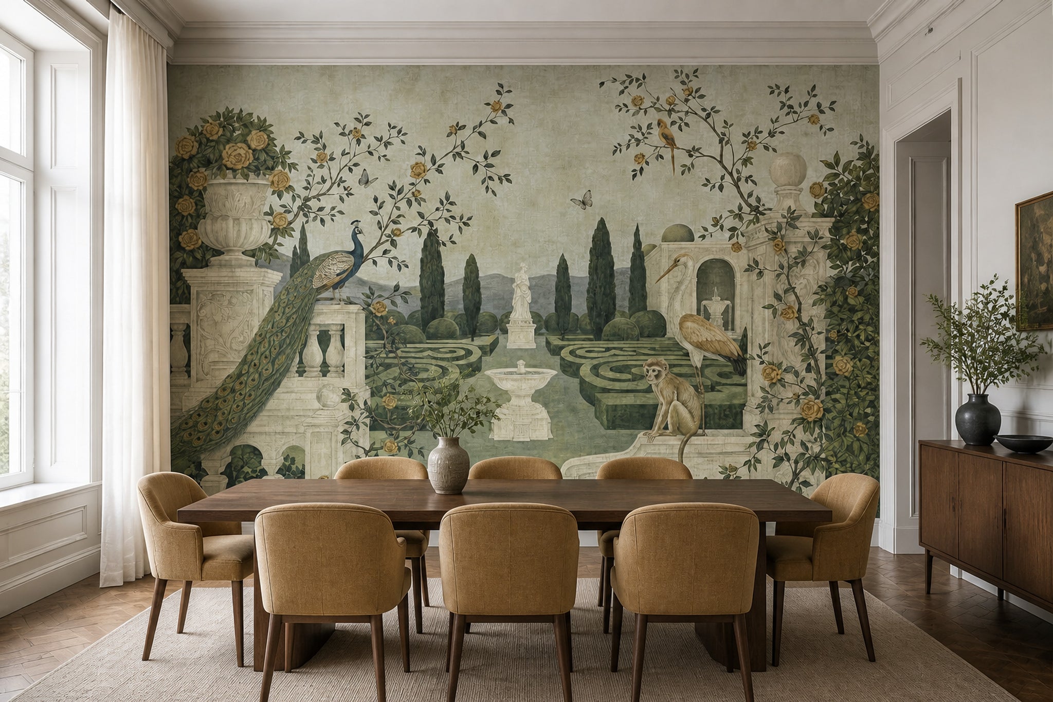 Vintage Garden Wallpaper Italian Villa Peacock Wall Mural