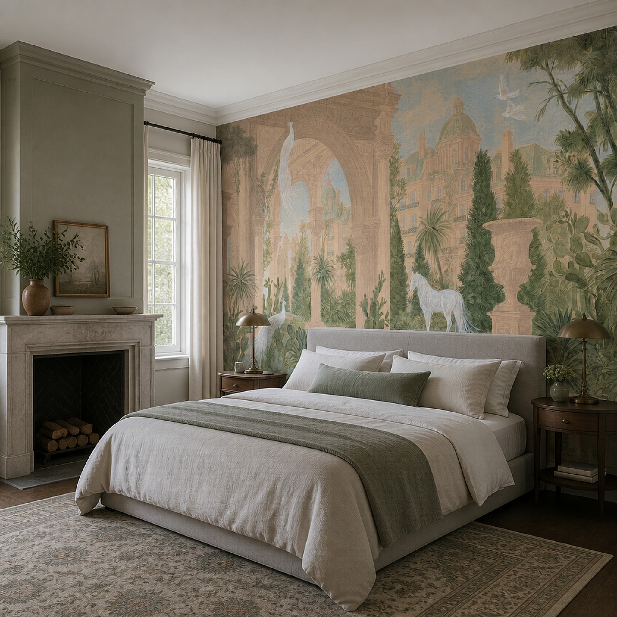 Classical Garden Wallpaper Italianate Architecture Removable Mediterranean Landscape Wall Decor