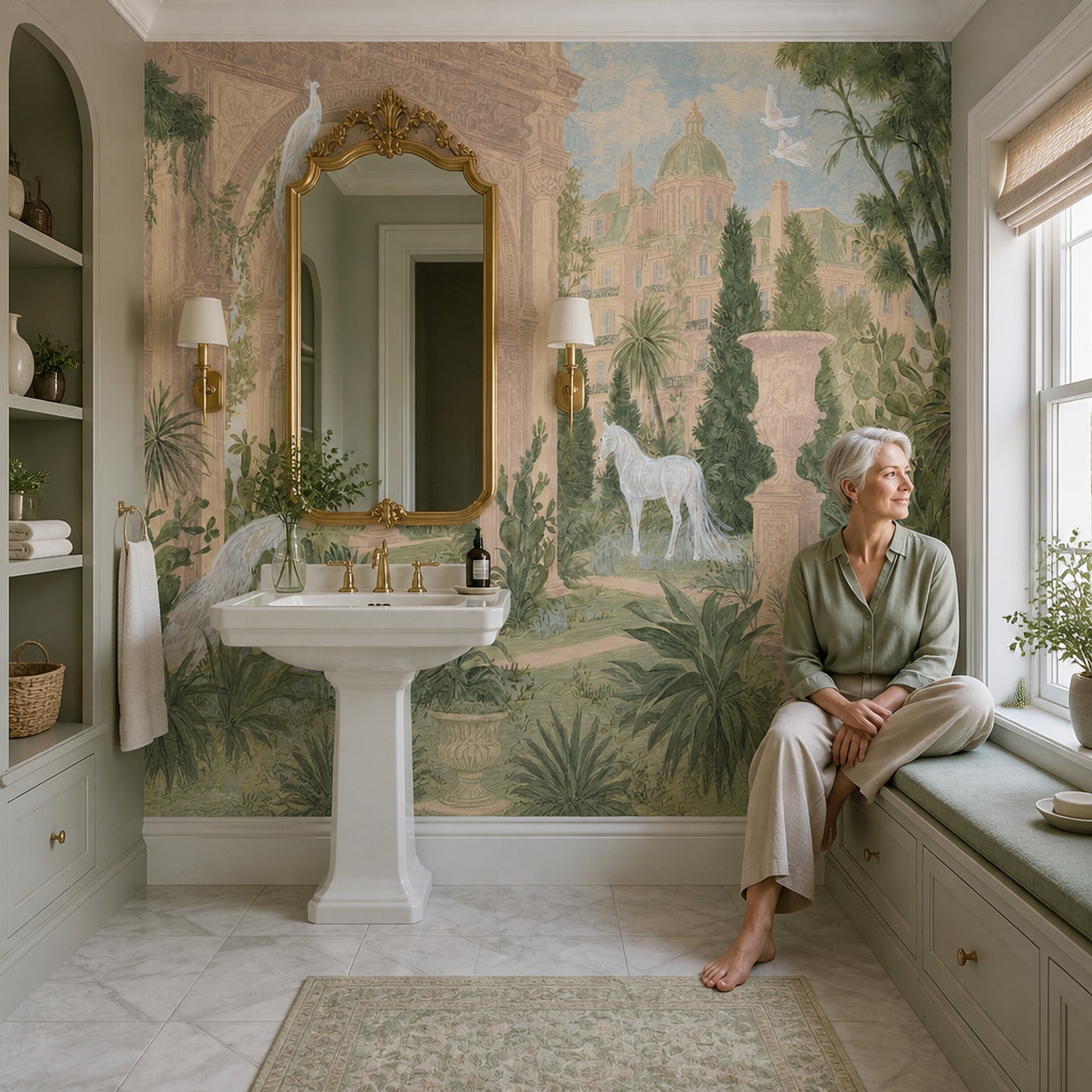 Classical Garden Wallpaper Italianate Architecture Removable Mediterranean Landscape Wall Decor